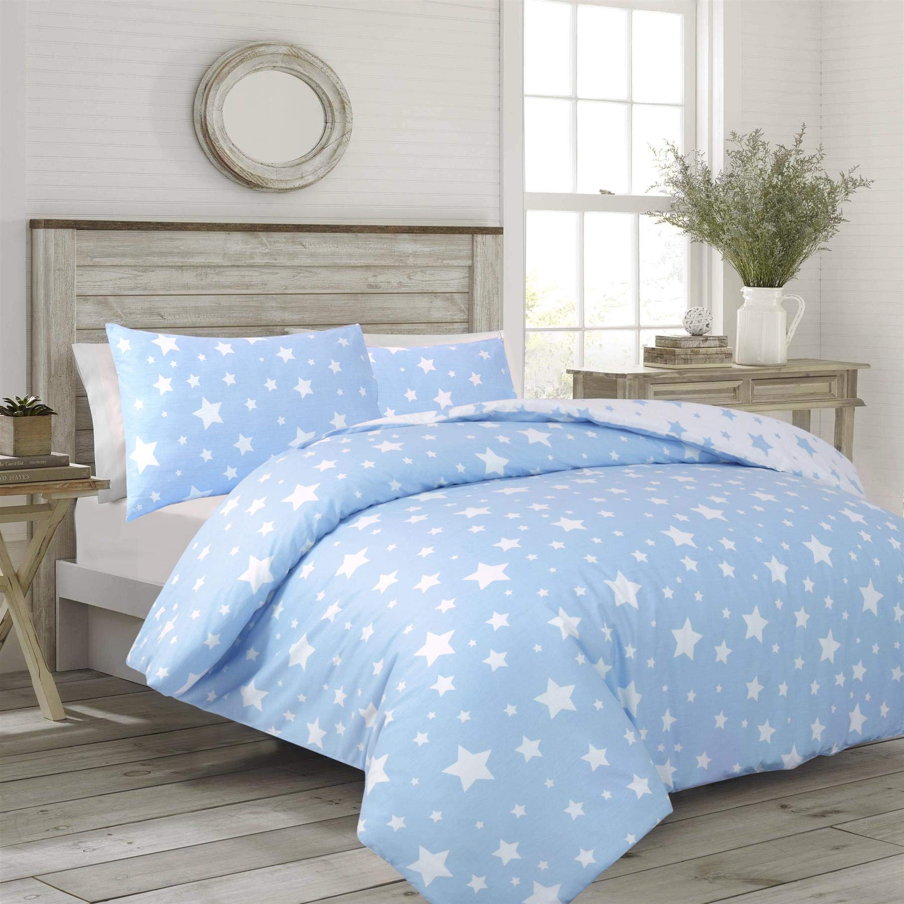 Nimsay Home Stars 100% Cotton Duvet Cover and Two Pillowcases Bedding Set - Blue - King