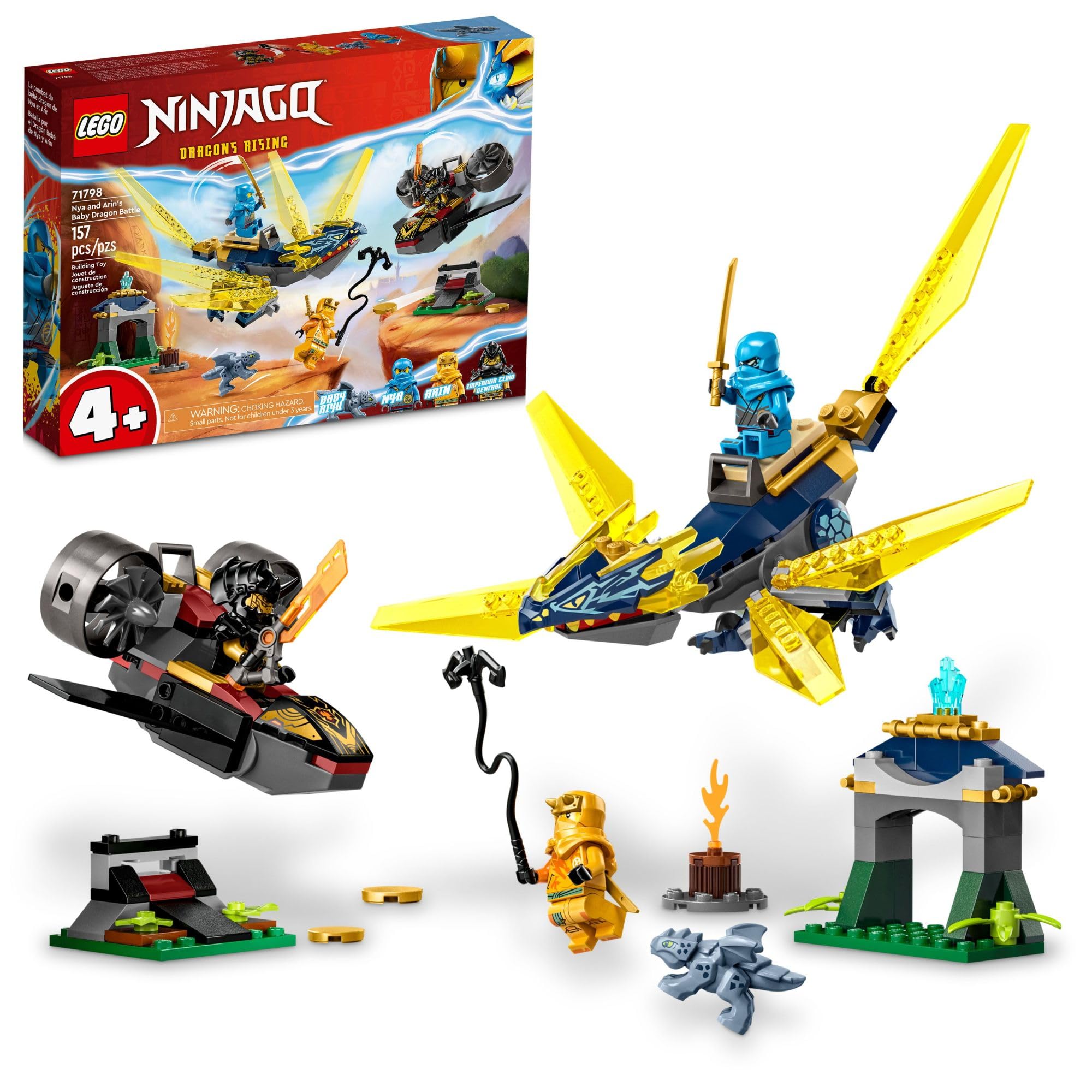 LEGO NINJAGO NYA and Arin’s Baby Dragon Battle 71798 Ninja Building Toy, Features a Jet, 2 Dragons, 3 Minifigures and Baby Riyu, Gift Idea for Toddlers Ages 4+