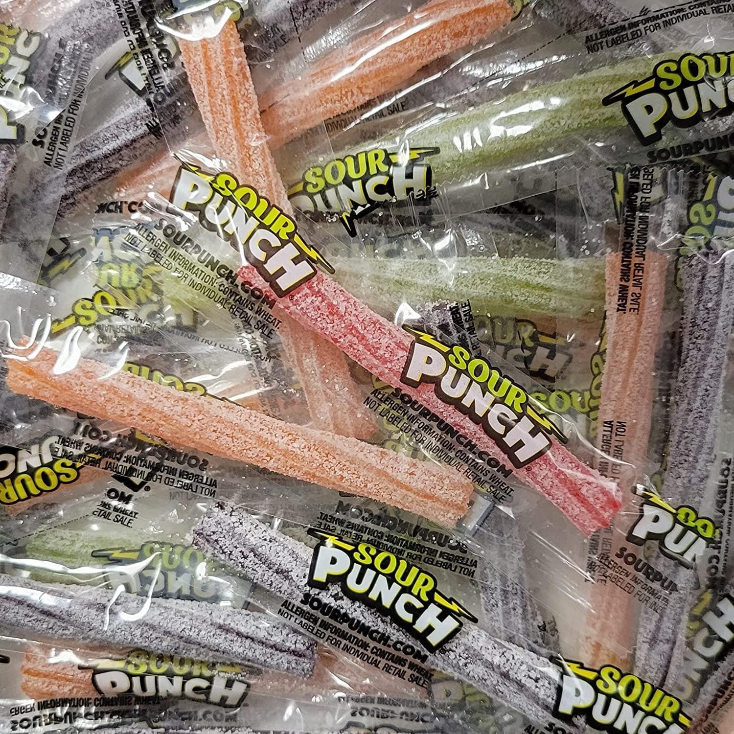 Sour Punch Twists Bulk 144 Pieces (2LBS) 3" Individually Wrapped Candy, Blue Raspberry, Cherry, Strawberry & Apple flavored Candy Straws - Packed by Snackadilly