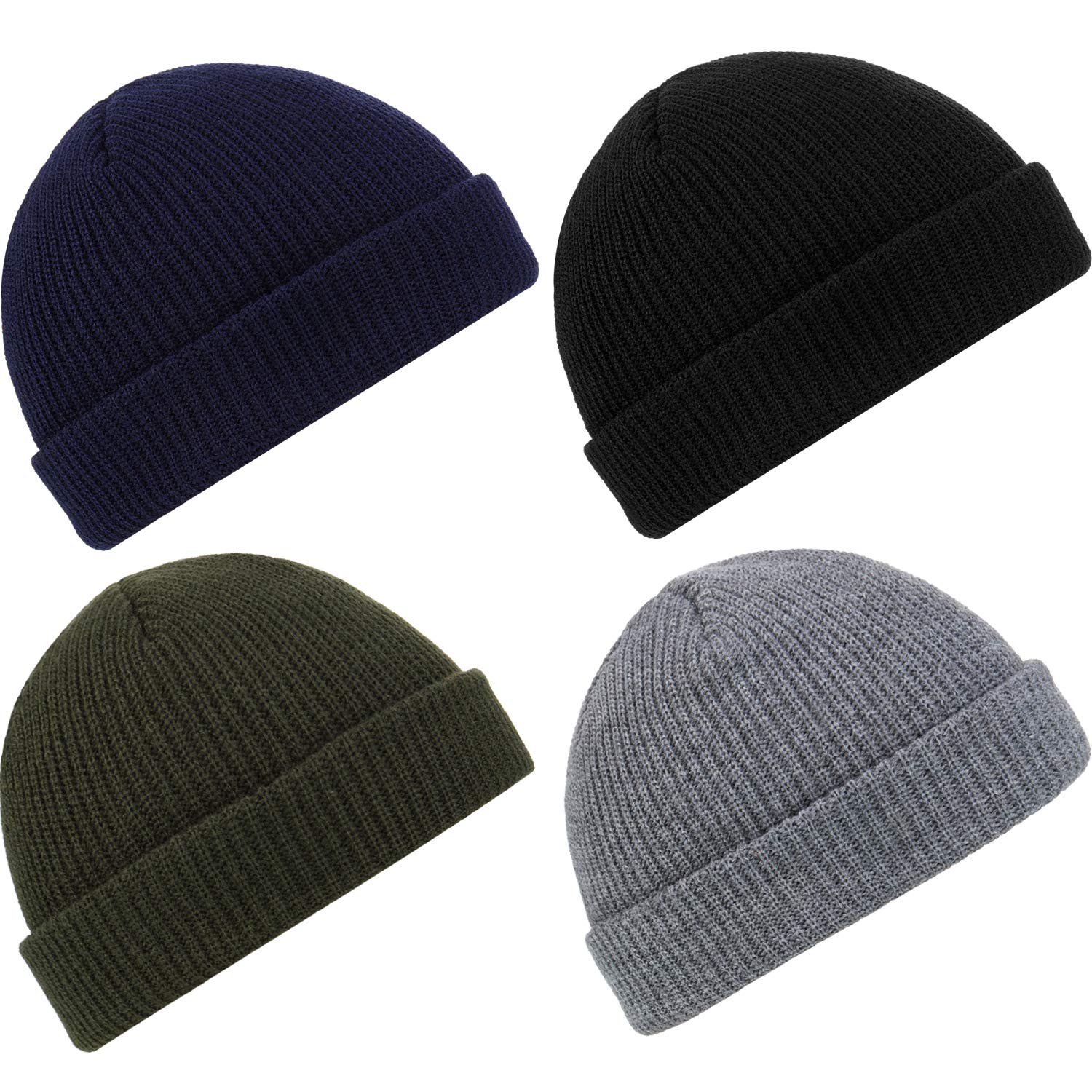 SATINIOR 4 Pieces Trawler Beanie Watch Hat Roll up Edge Skullcap Fisherman Beanie Unisex