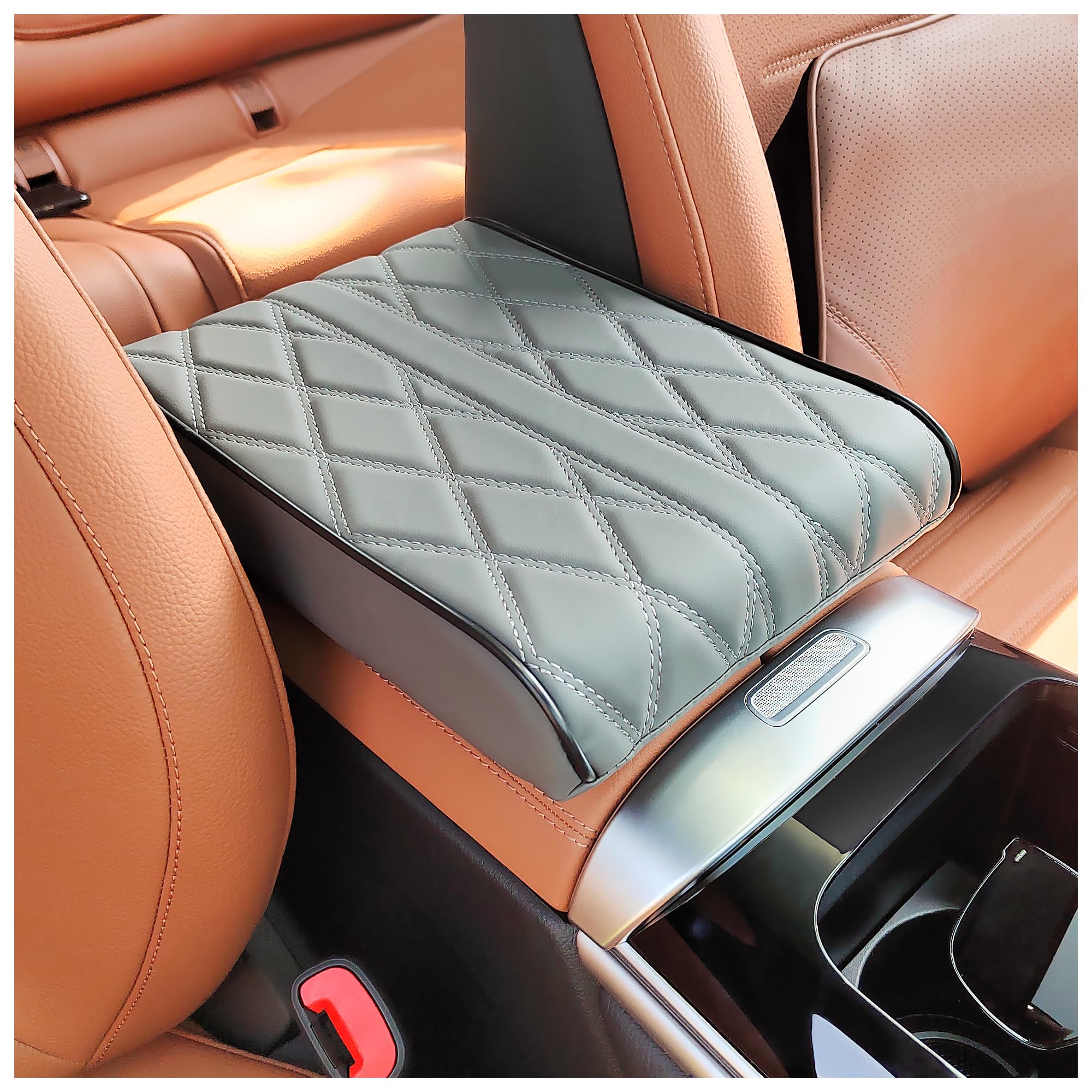 Car Center Console Cover,Leather Memory Foam Arm Rest Cover for Car,Soft Skin-Friendly Car Arm Rest Cushion for Car Truck SUV,Great Car Interior Accessories for Men Women (Gray)