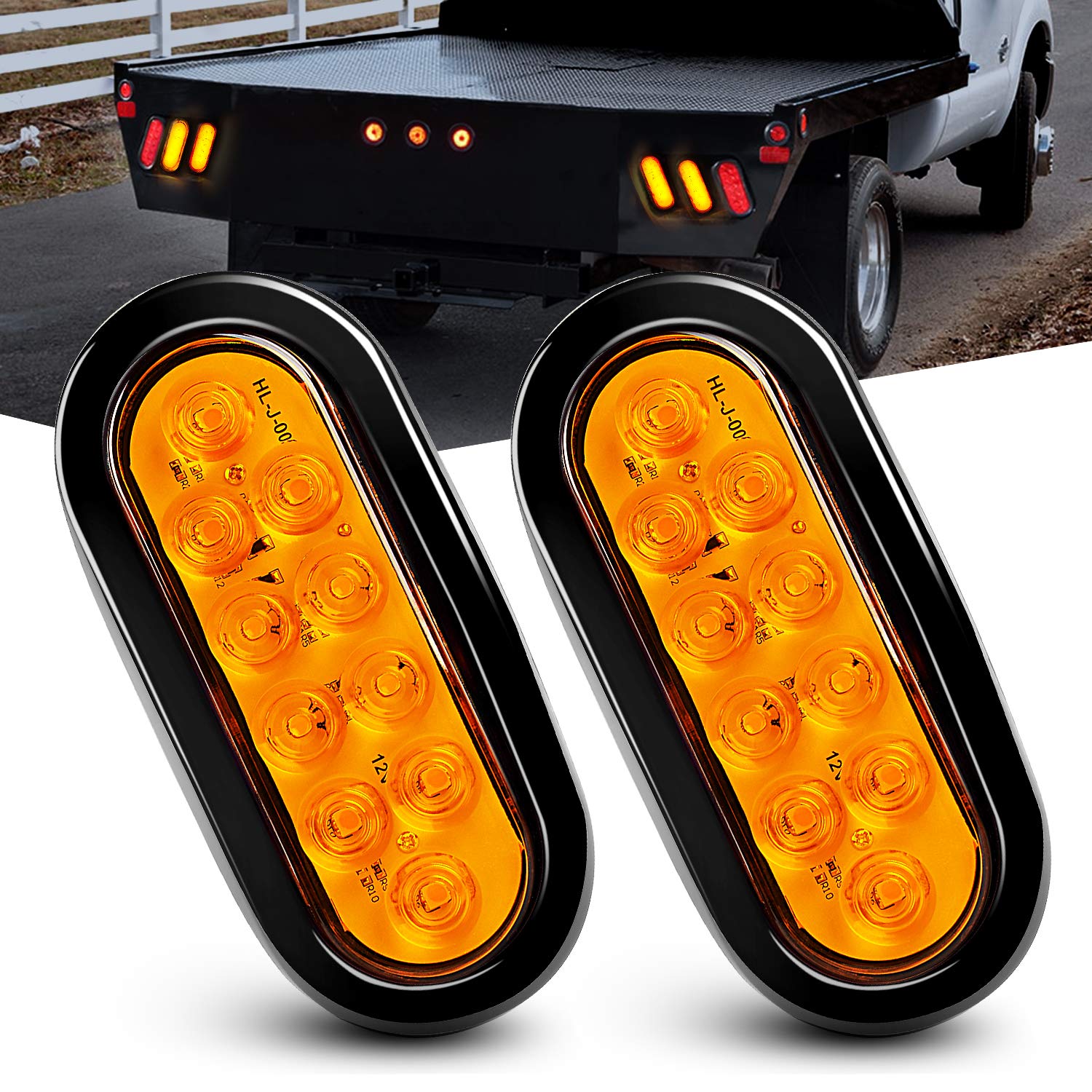 Nilight - TL-08 6 Inch Oval Amber LED Trailer Tail Lights 2PCS 10 W/Flush Mount Grommets Plugs IP67 Waterproof Turn Signals for RV Truck Jeep, 2 Years Warranty