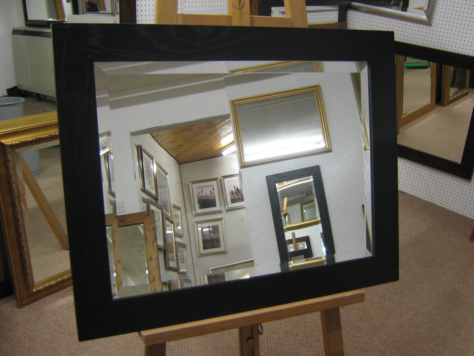 NEW LARGE FLAT 3" BLACK SOLID OAK WALL OVERMANTLE WALL MIRROR - VARIOUS Plain Mirror Glass, 25" x 21" (63cm x 42cm)