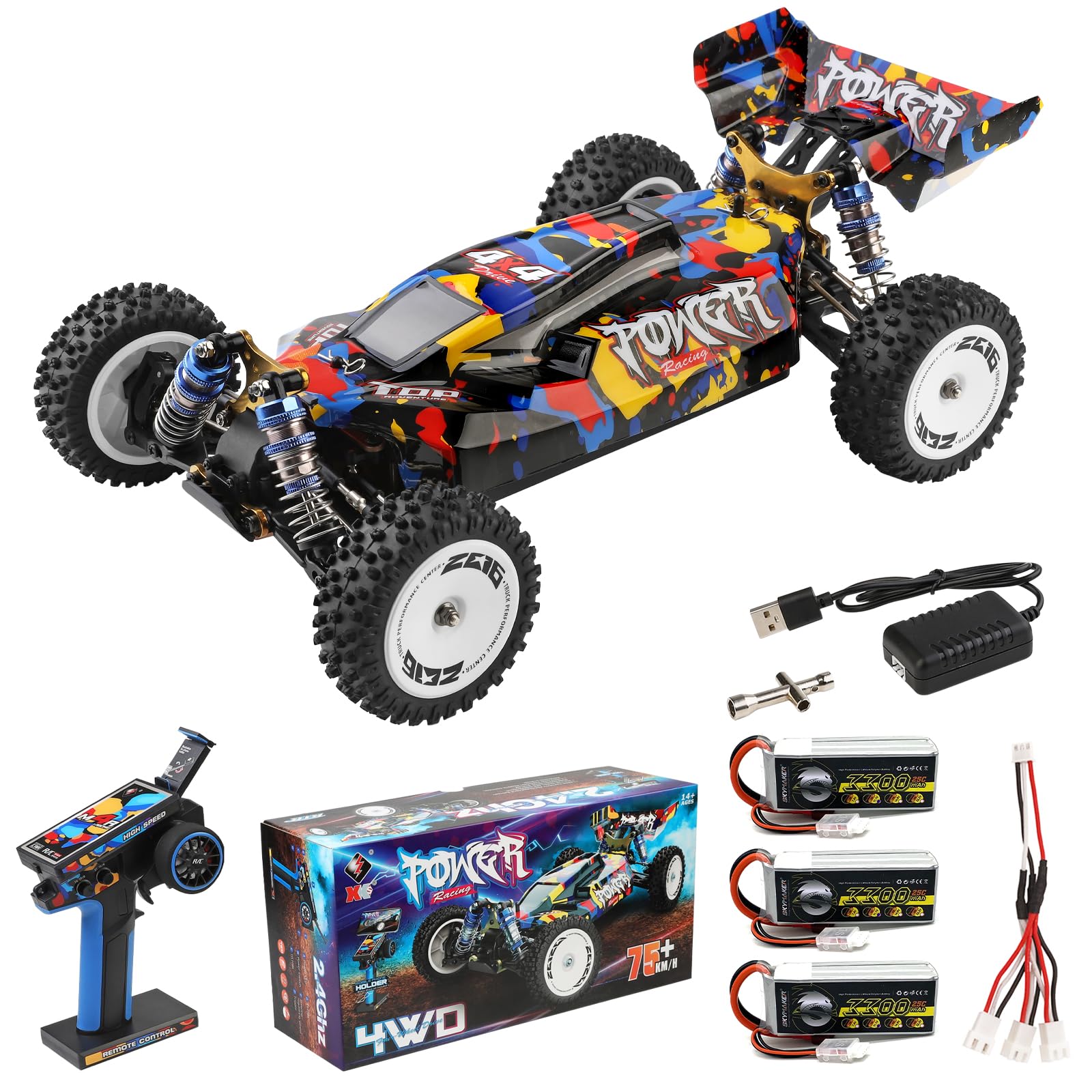 LEOSO Wltoys 124007 1/12 Brushless RC Car RTR Max 75 mph RC Trucks 2.4GHz RC Drift Car 4WD All Terrain Off Road Fast RC Cars with 3pcs Upgraded 3300mah Battery