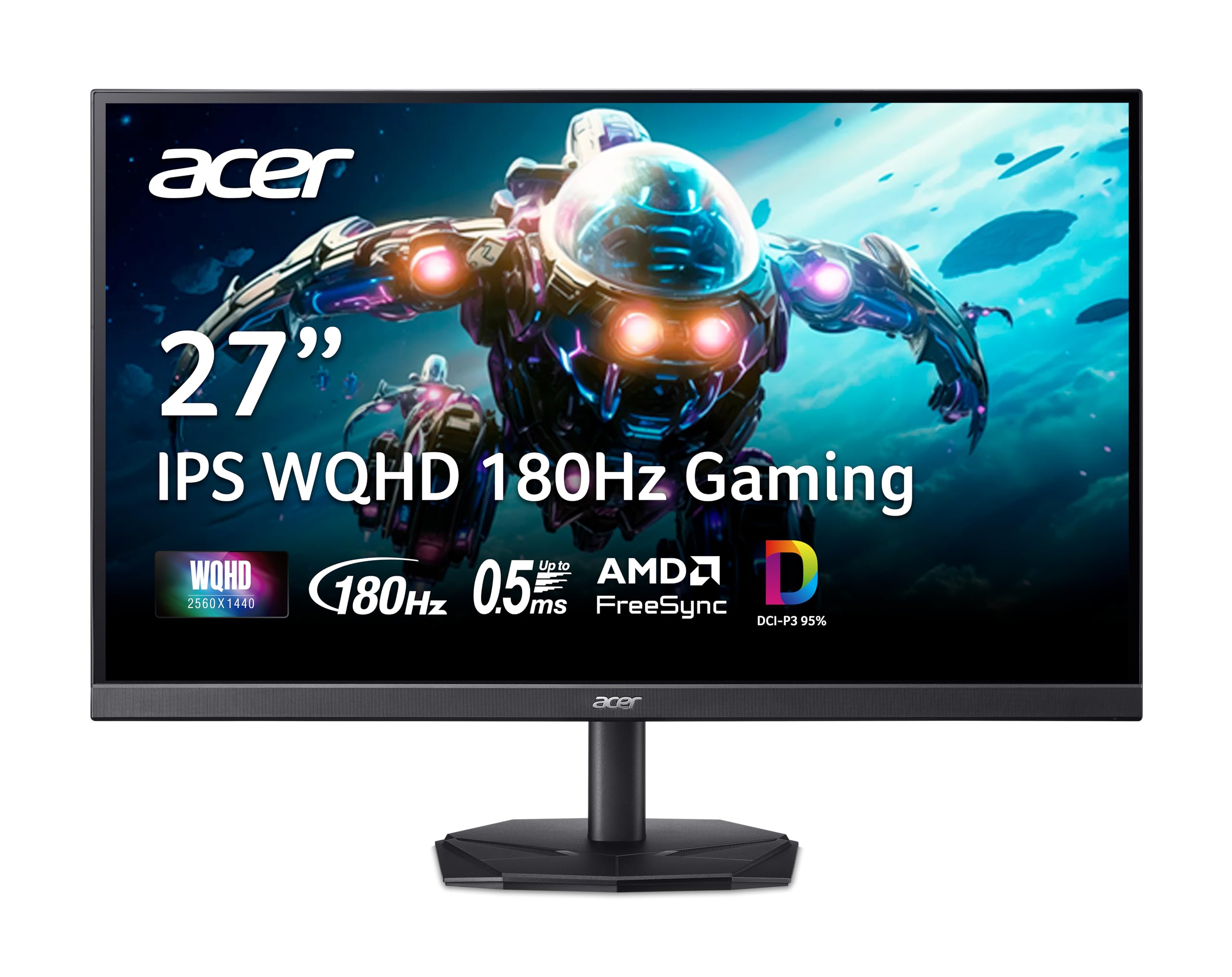 acerNitro 27" WQHD 2560 x 1440 IPS Gaming Monitor | AMD FreeSync | Up to 180Hz Refresh | Up to 0.5ms | DCI-P3 95% | HDR 10 Support | 1 x Display Port 1.2 & 2 x HDMI 2.0 | KG271U N3bmiipx