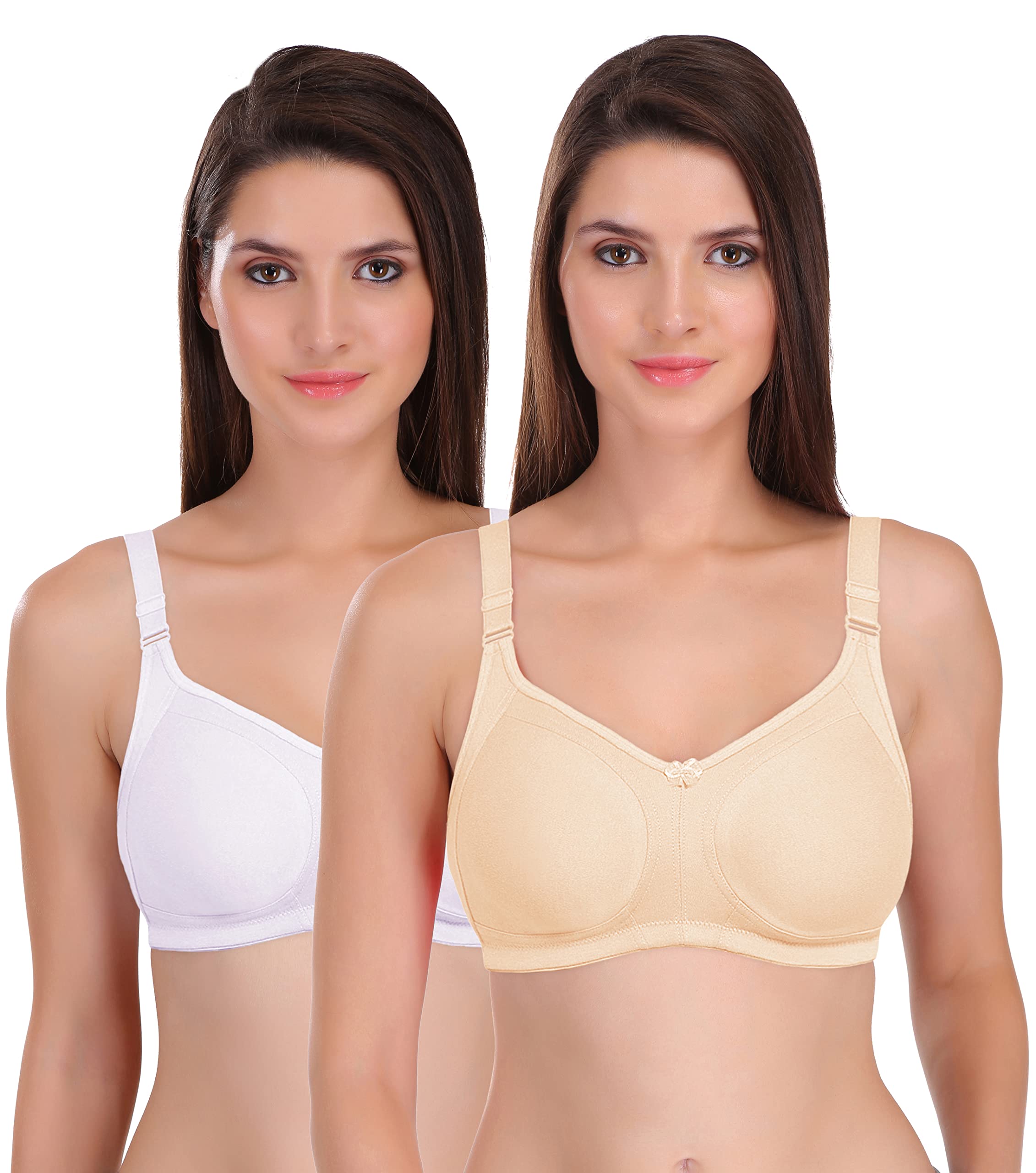 Featherline Women's Pack of 2 Non Padded Bra(Skin&White)