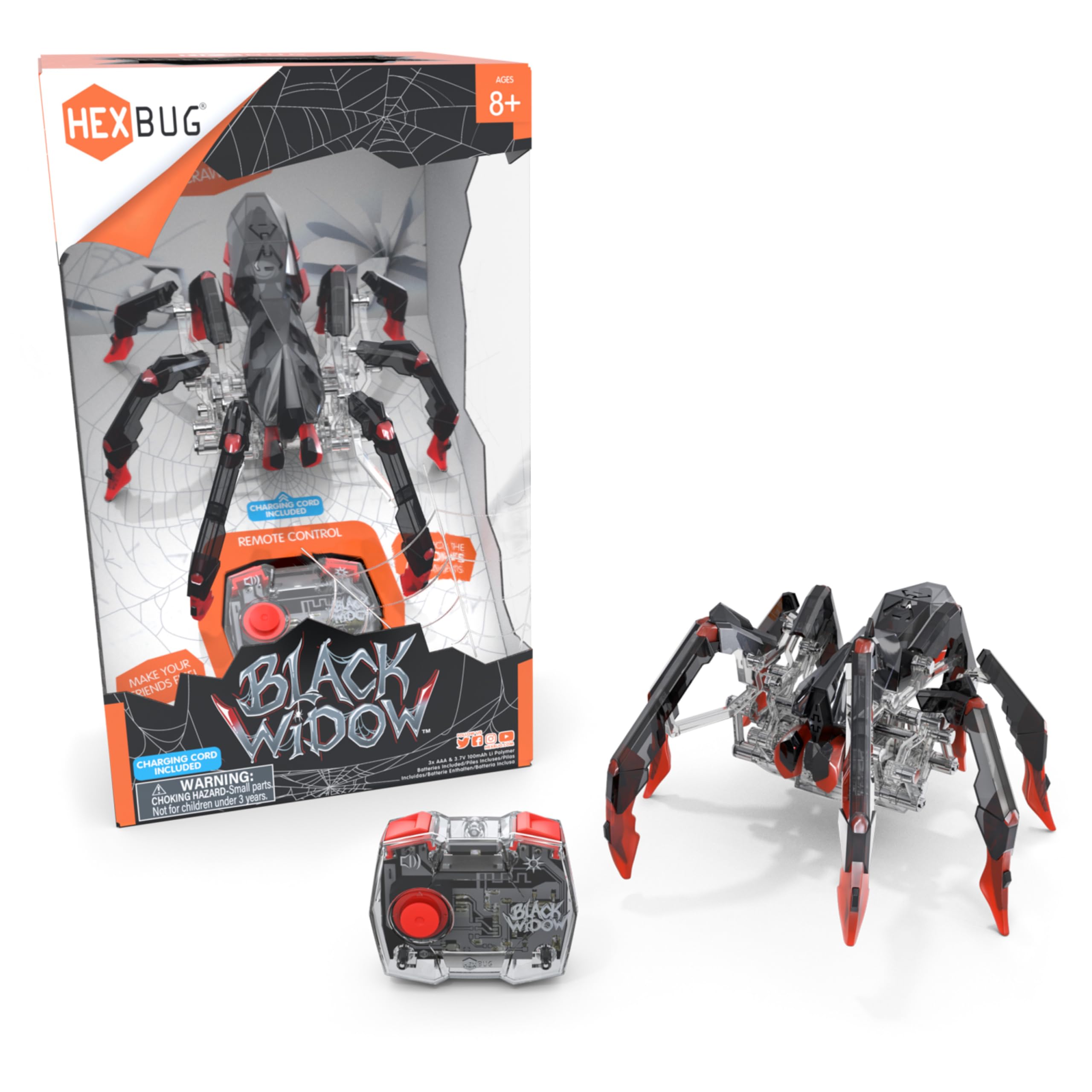 HEXBUGRemote Control Black Widow, Rechargeable Robot Spider Toys for Kids, Adjustable Robotic Black Widow Figure STEM Toys for Boys & Girls Ages 8 & Up