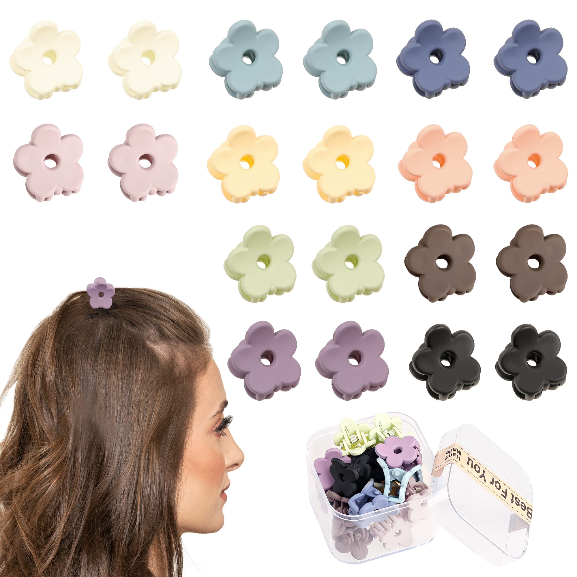 Ivyu Small Claw Hair Clips for Women Girls - 20 Pcs Mini Claw Clips for Thin Hair Tiny Flower Hair Clips Strong Hold Cute Jaw Clip Nonslip Hair Styling Accessories with Box (Mixed)