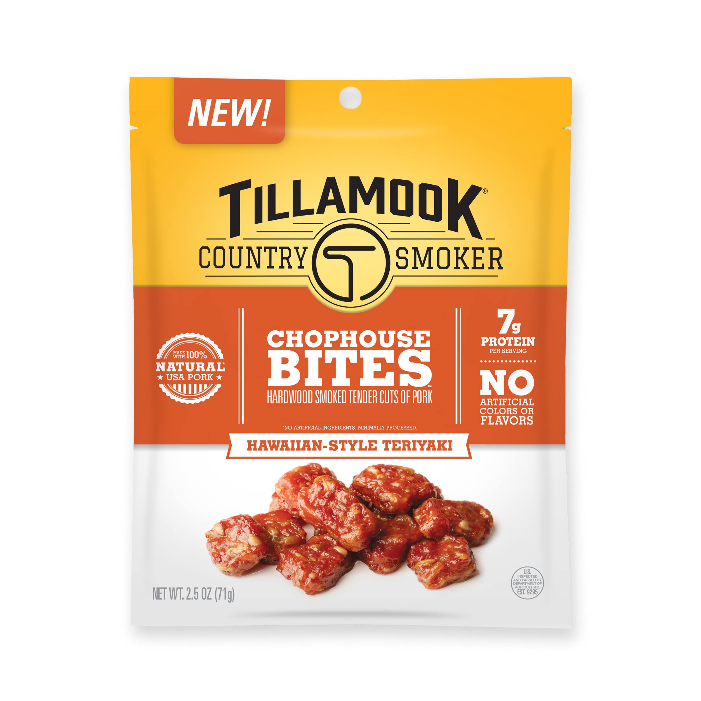 TILLAMOOK COUNTRY SMOKERPork Jerky Snacks, Country Smoker Chophouse Bites, Hawaiian-Style Teriyaki Tender Cuts, Ready to Eat Gluten Free Protein Snack, 2.5 Oz