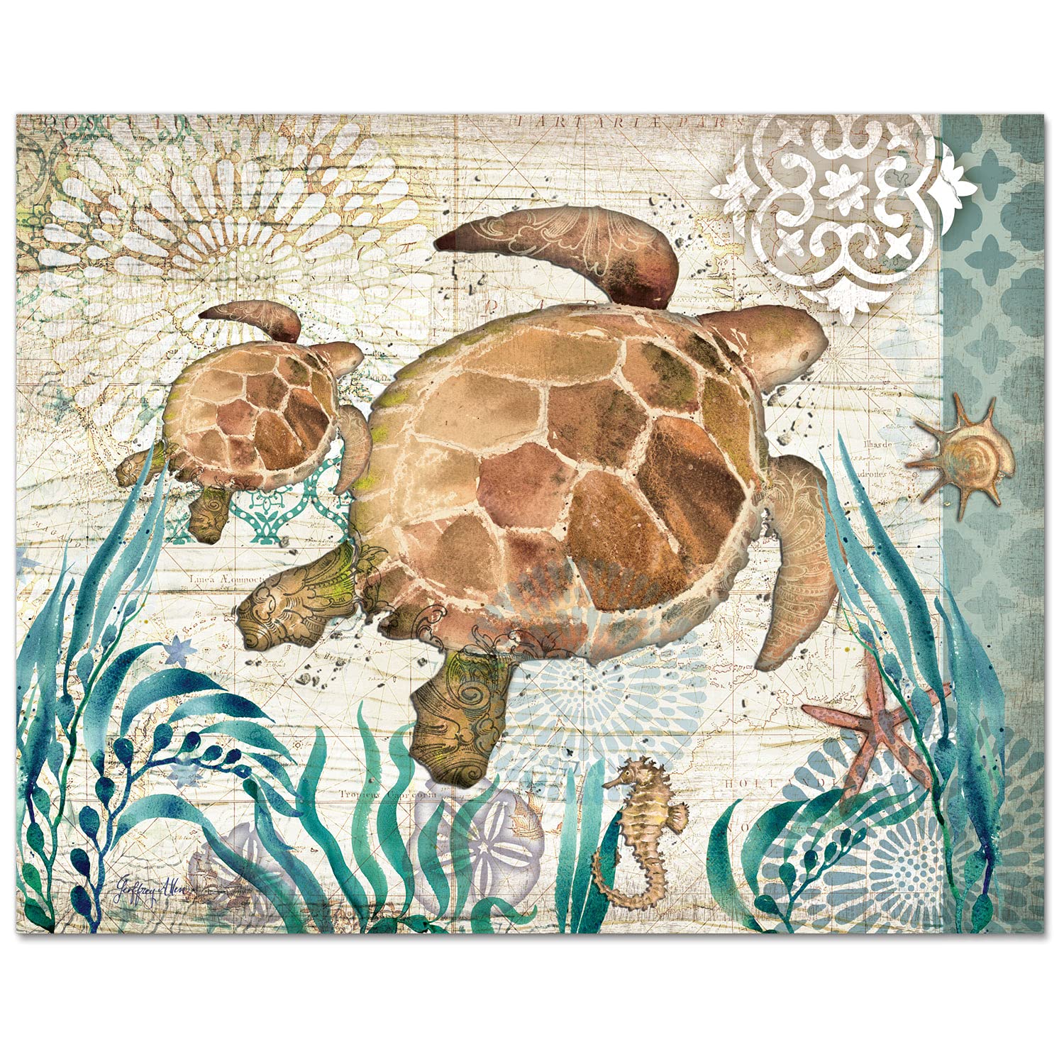 CounterArt Monterey Bay Turtle 3mm Heat Tolerant Tempered Glass Cutting Board 15” x 12” Manufactured in the USA Dishwasher Safe