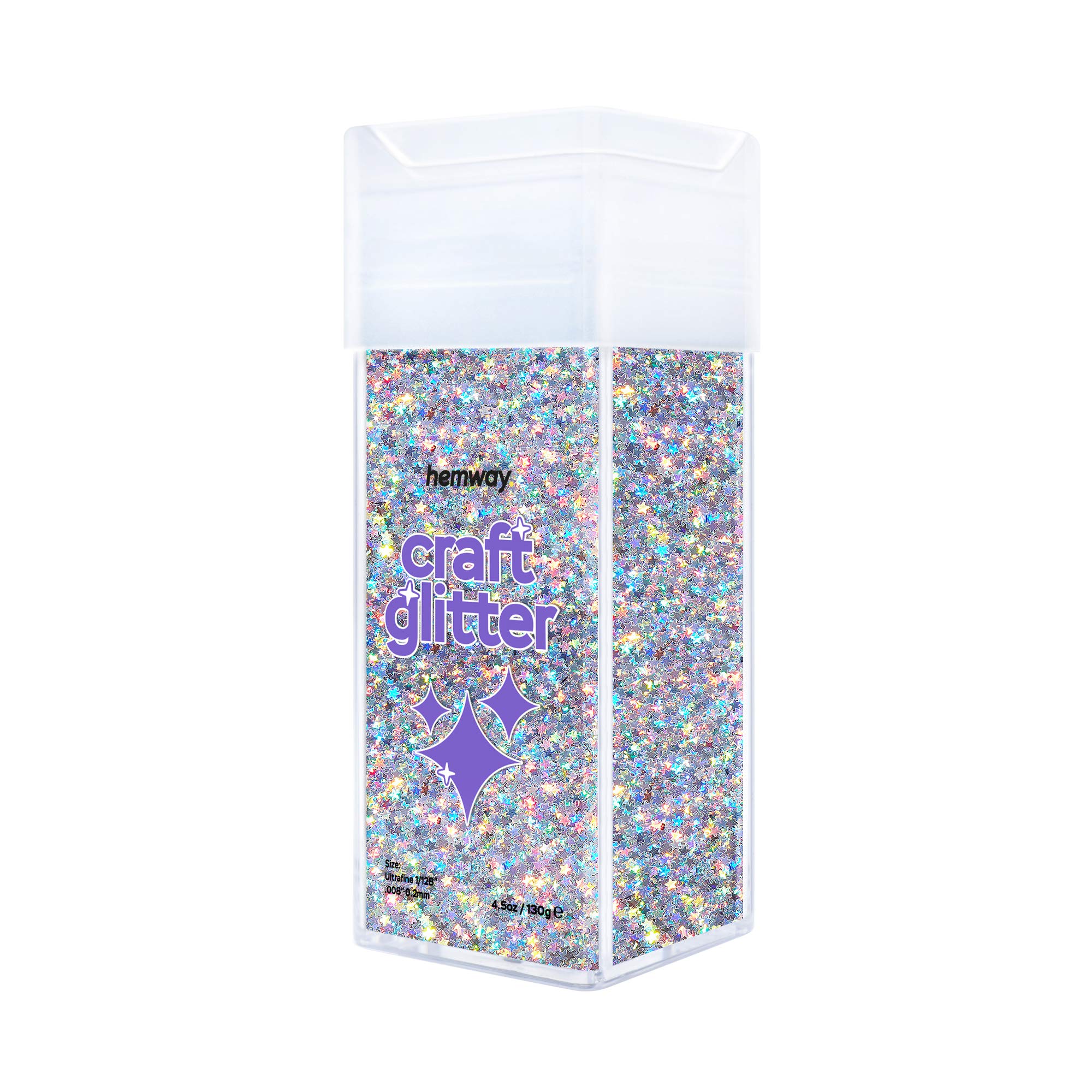 Hemway Silver Holographic Stars Craft Glitter Shaker for Arts Crafts Tumblers Schools Paper Glass Decorations DIY Projects - 3mm- 110g/4.6oz