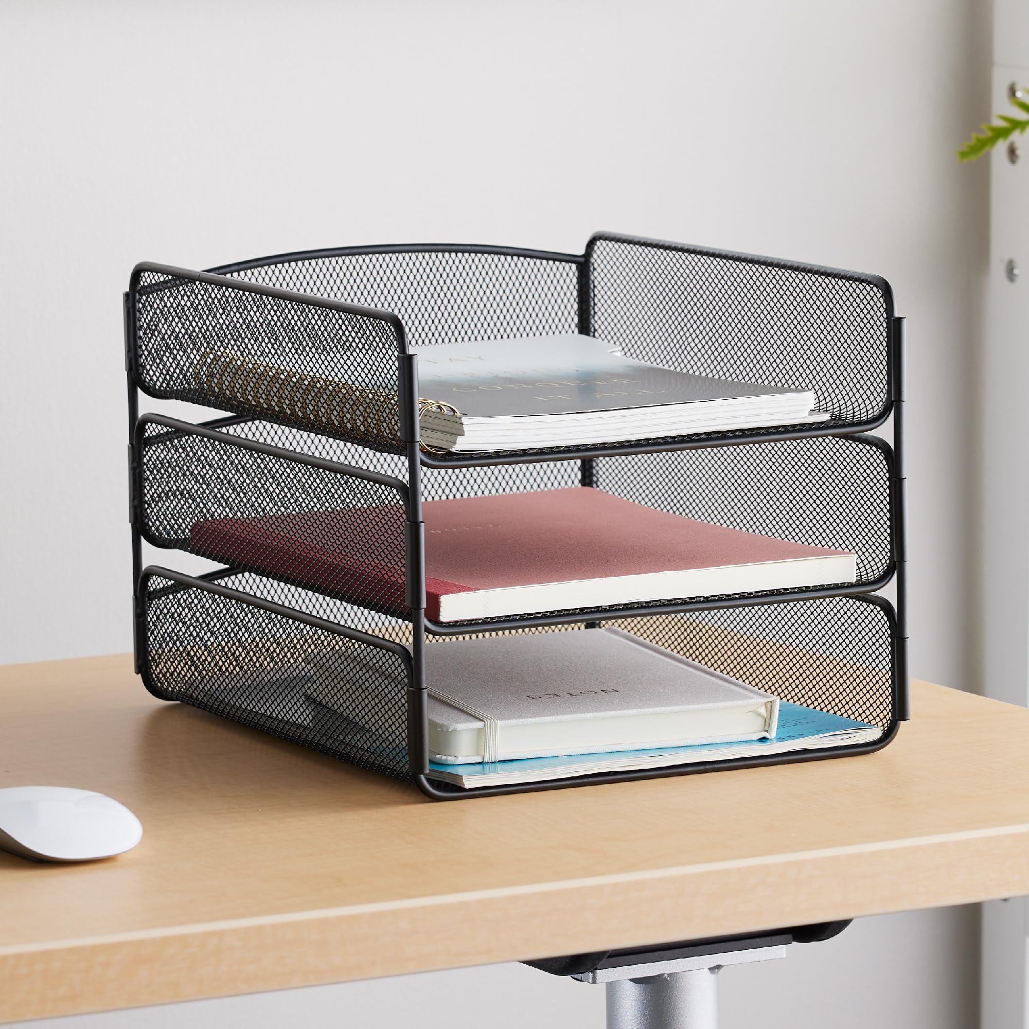 SafcoOnyx Desktop Organizer, 3-Tier Paper Tray, Durable Steel Mesh Construction, Black