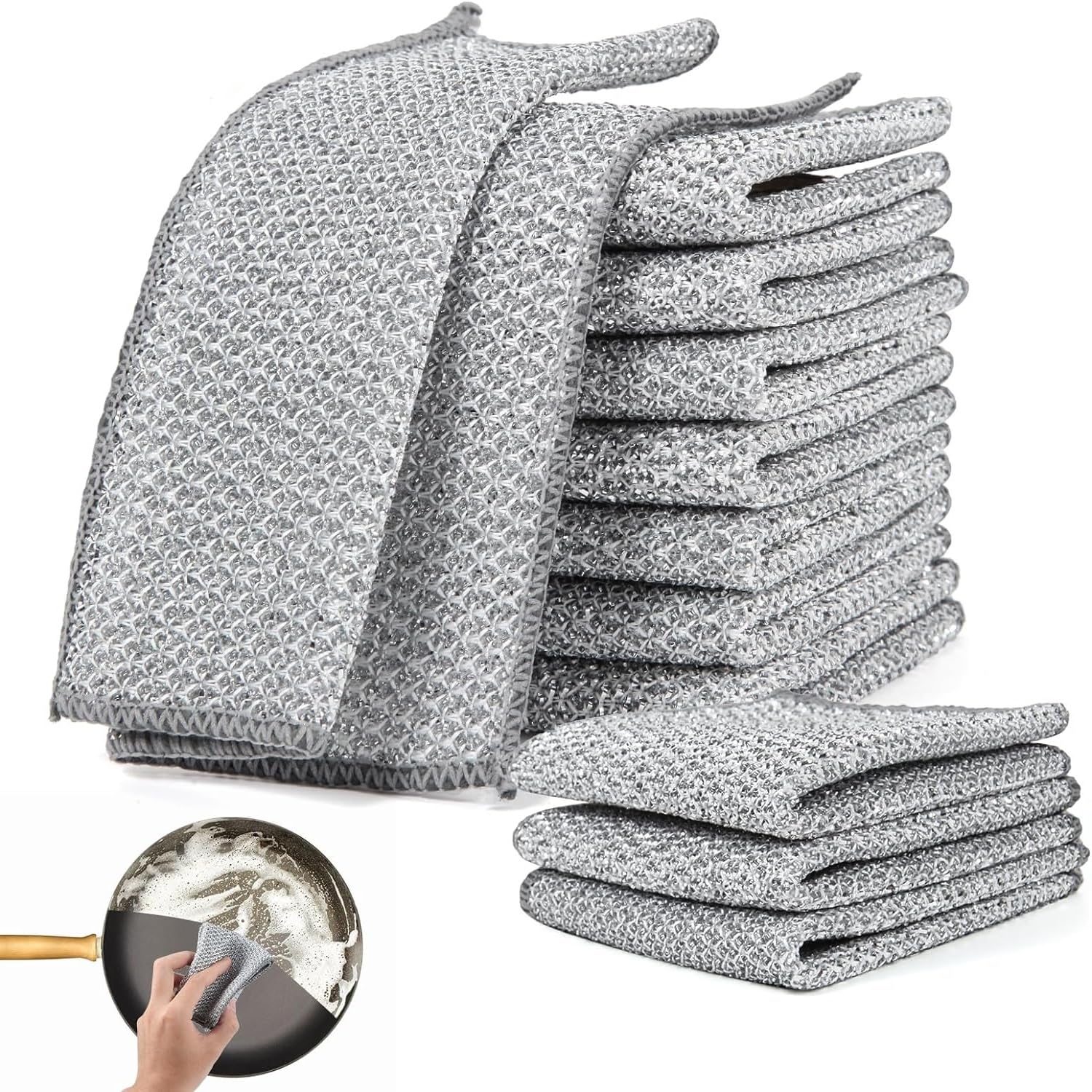 Loiisgy 10 Pcs Multipurpose Wire Miracle Cleaning Cloths, Wire Dishwashing Rag, Non-Scratch Scrubbing Pads Kitchen Cleaning Cloths