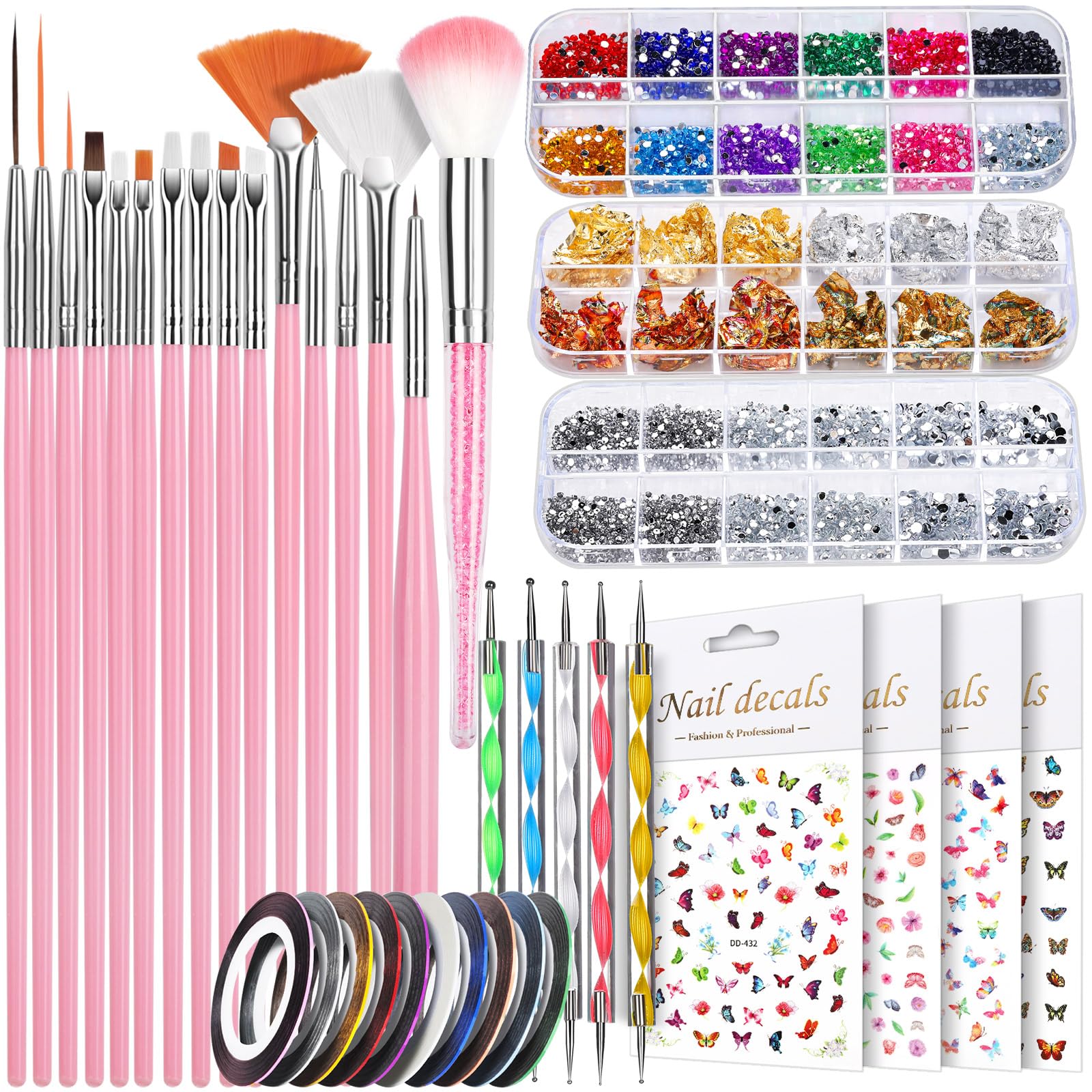 Teenitor Nail Art Kit, Nail Art Tools with Nail Art Brushes, Nail Design Kit, Nail Dotting Tools, Nail Stickers, Nail Rhinestones, Nail Art Foil, Nail Art Tapes, Nail Accessories For Nail Art