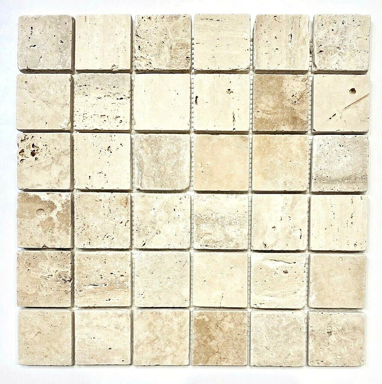 2x2 Light Ivory Tumbled Travertine Mosaic Tile Backsplash Wall Floor