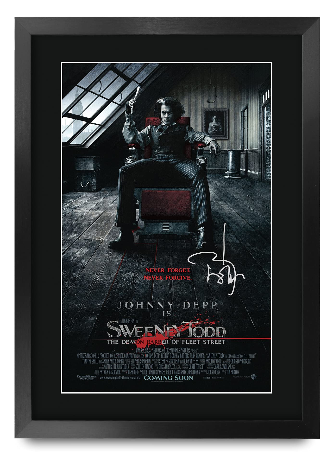 HWC Trading Sweeney Todd A3 Framed Signed Printed Autographs Picture Print Photo Display Gift For Johnny Depp Movie Poster Fans