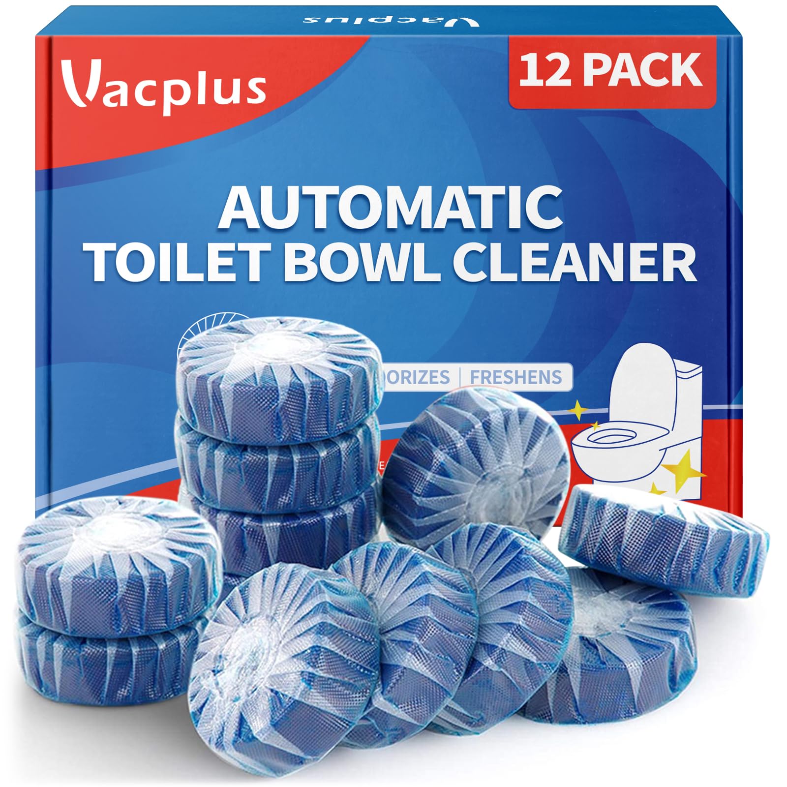 Vacplus Automatic Toilet Bowl Cleaner Tablets, Bathroom Toilet Tank Cleaner (12 PACK), VA-T165