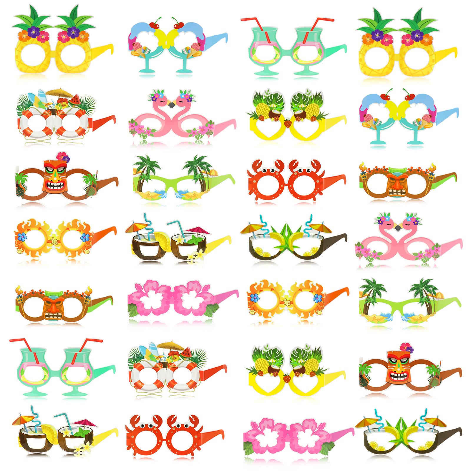 Yotako 28 Pcs Novelty Party Paper Glasses, Hawaiian Funny Eyeglasses Fancy Party Glasses Frame Aloha Tropical Luau Party Glass Favors for Adults Kids Summer & Pool & Tiki Party Favors Supplies