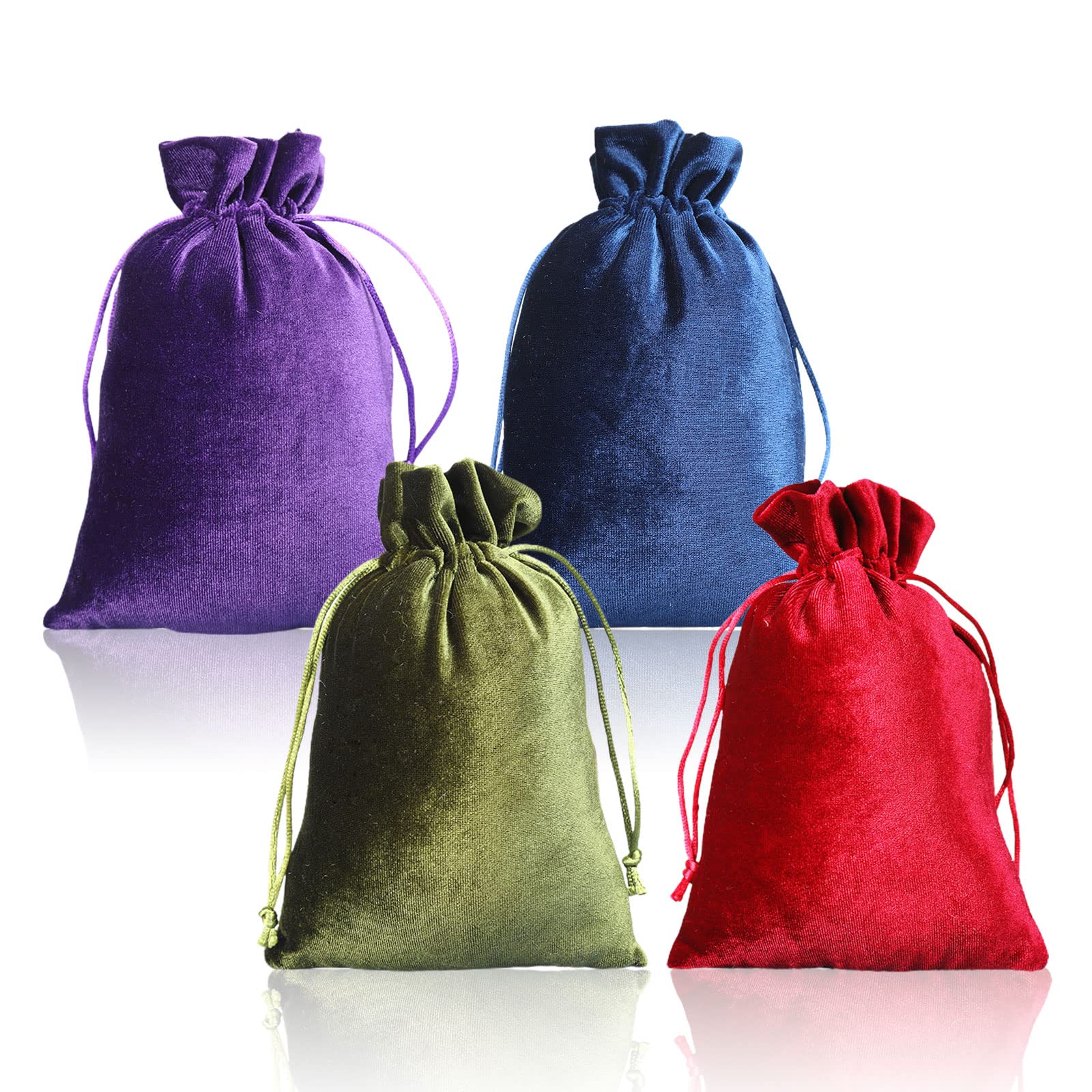 TSHAOUNTSHAOUN 4 Pieces Package Soft Velvet Gift Bags, Velvet Drawstring Bag, velvet gift bags, jewellery pouches,13x20 cm Velvet Drawstring, Reusable Drawstring Storage Pouch Jewellery Crystal Bags (4 PCS)