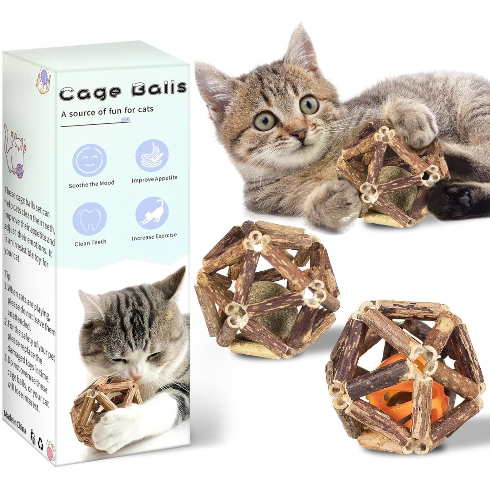 cature Care by Nature Catnip Toys,Cat Toys Natural Silvervine Stick Cage Balls&Bell Ball Cat Toys For Indoor Cats,Cat Chew Toy&Kitten Cleaning Teeth Molar Tools (1Pcs)