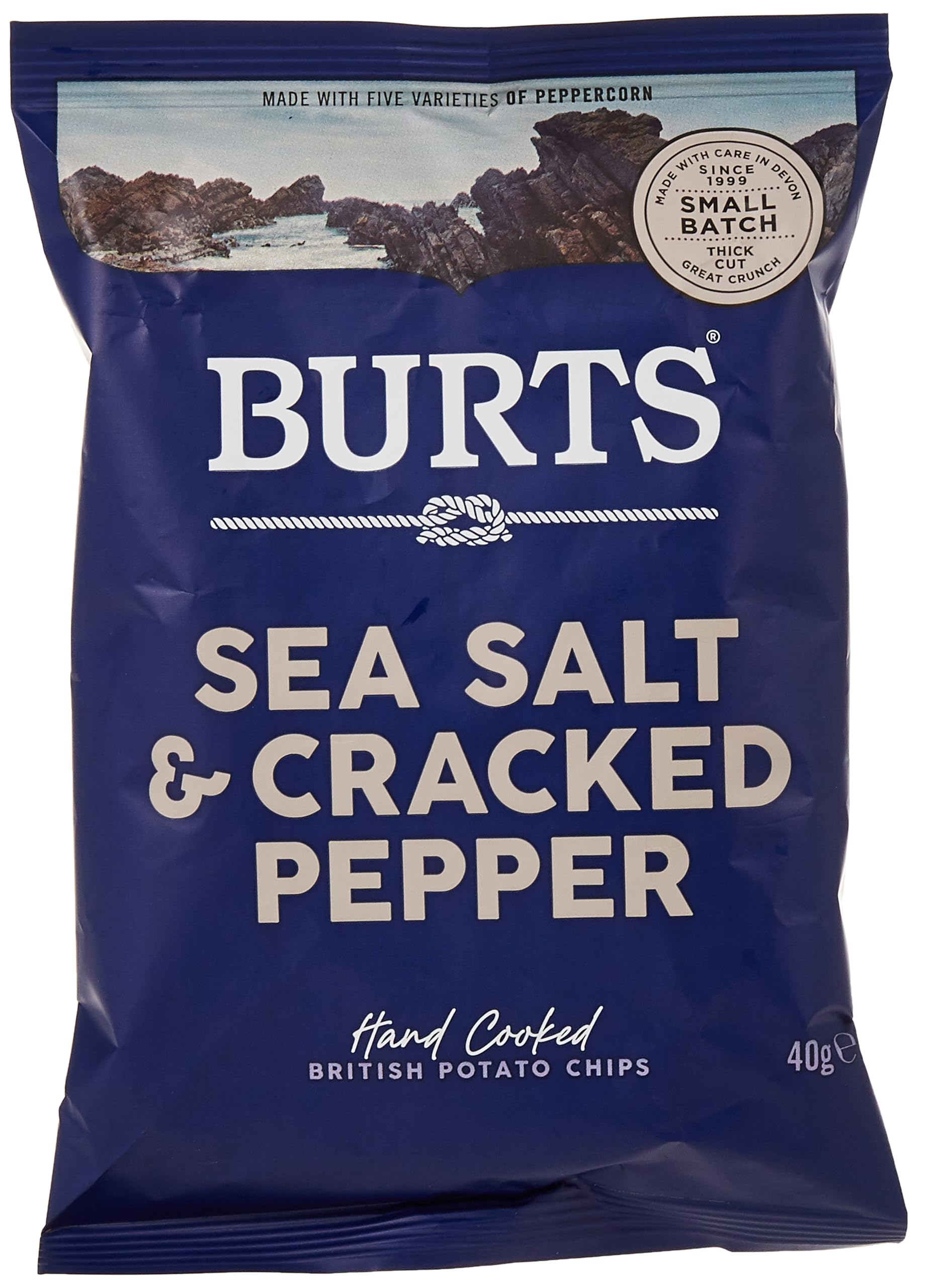 BURTSPotato Chips, Sea Salt & Black Pepper, 40 Gm | Authentic British Potato Crisps | Gluten Free | Hand Cooked