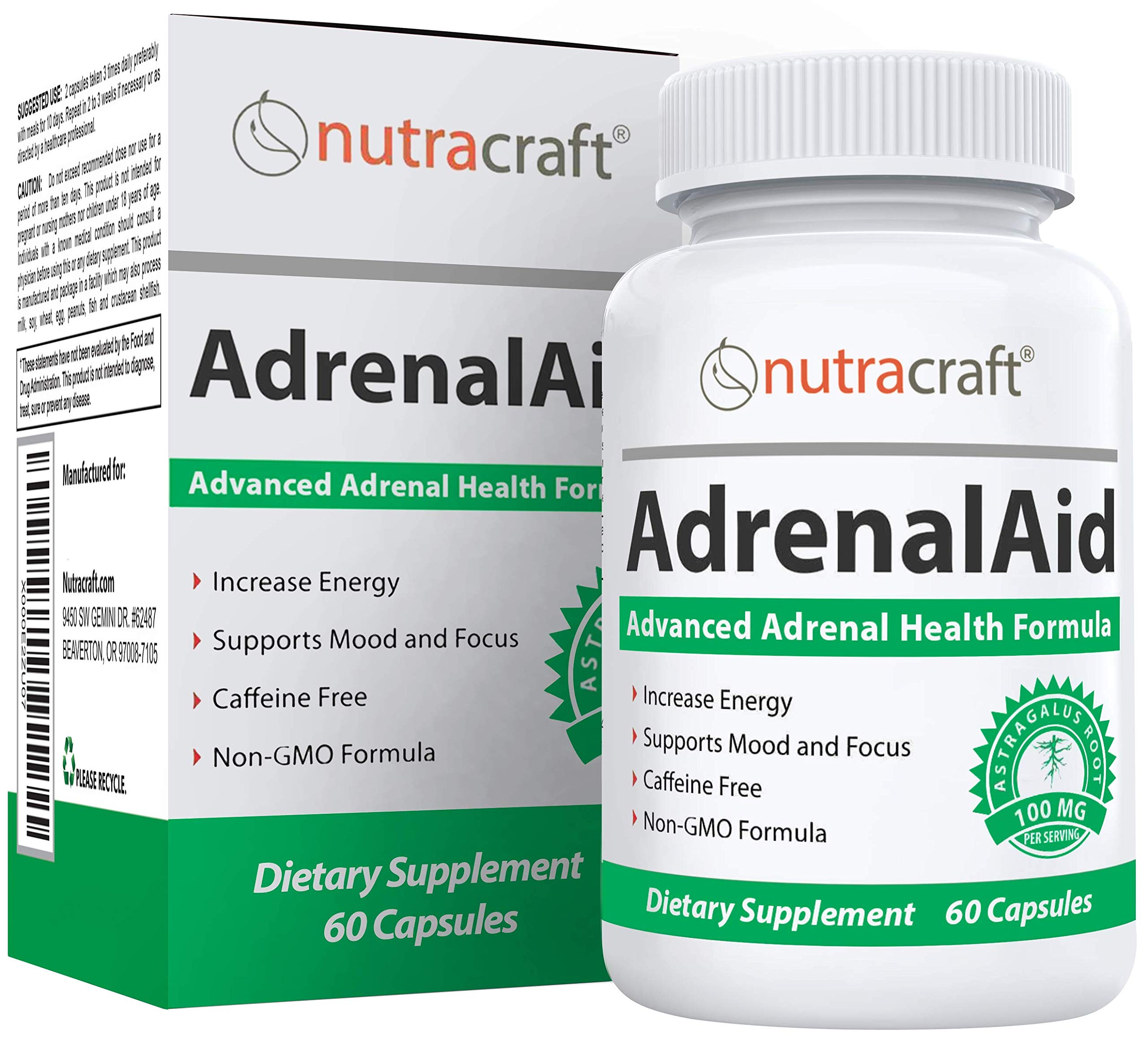 AdrenalAid #1 Adrenal & Fatigue Support | High Strength Ashwagandha, Astragalus, Ginseng, Rhodiola & Vitamin B6 to Assist Adrenals & Boost Energy | Non-GMO