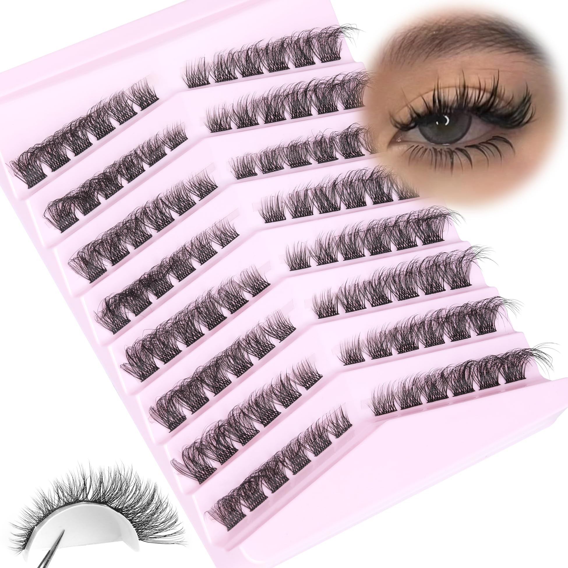 Cat Eye Lash Clusters Natural Eyelash Extension Kit 96Pcs Wispy Fox Eye Lash Extension Kit Fluffy Individual Lashes Full Volume Eyelash Clusters