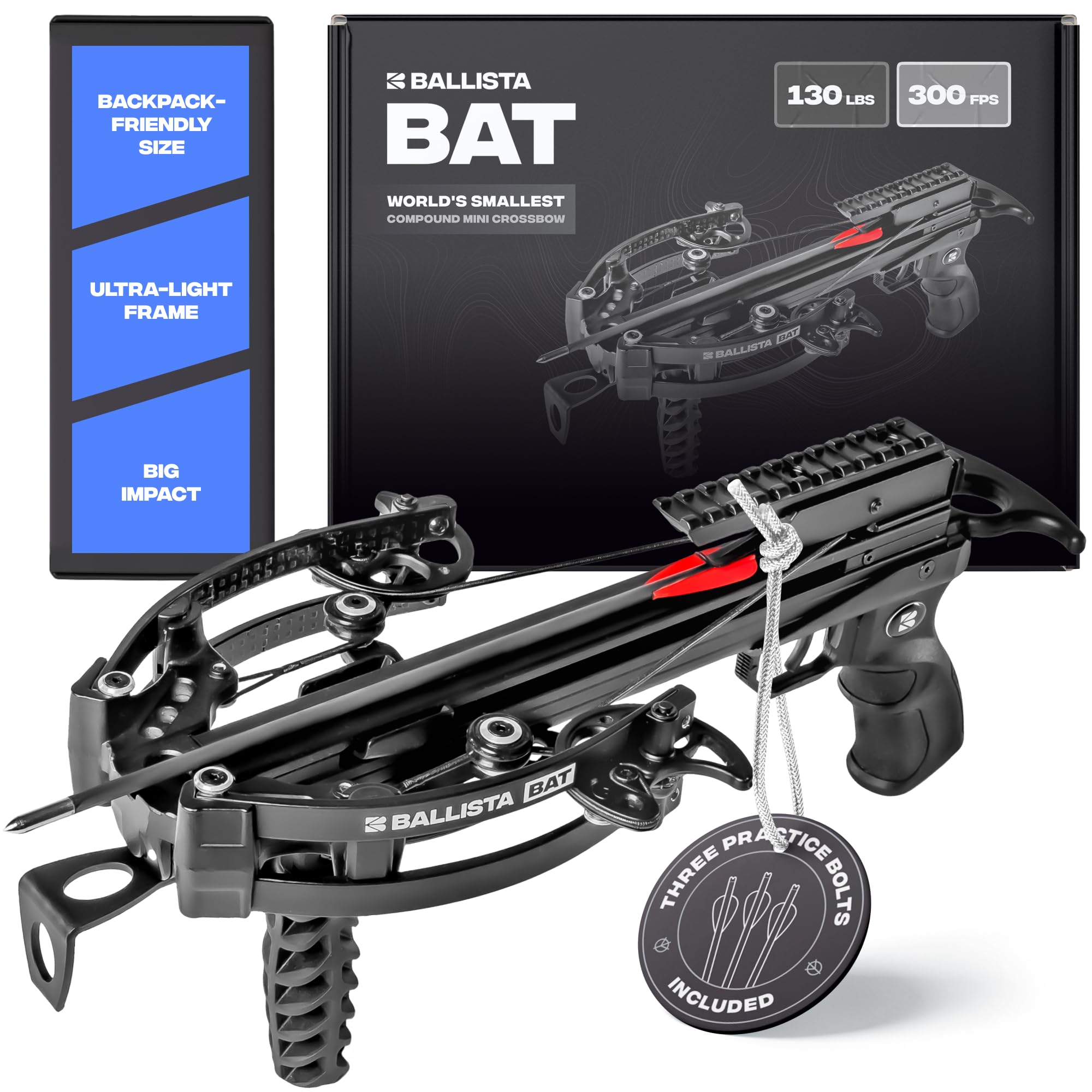 BALLISTA BAT Compound Mini Crossbow - Small Crossbow for Hunting, Fishing and Target for Adults and Youth