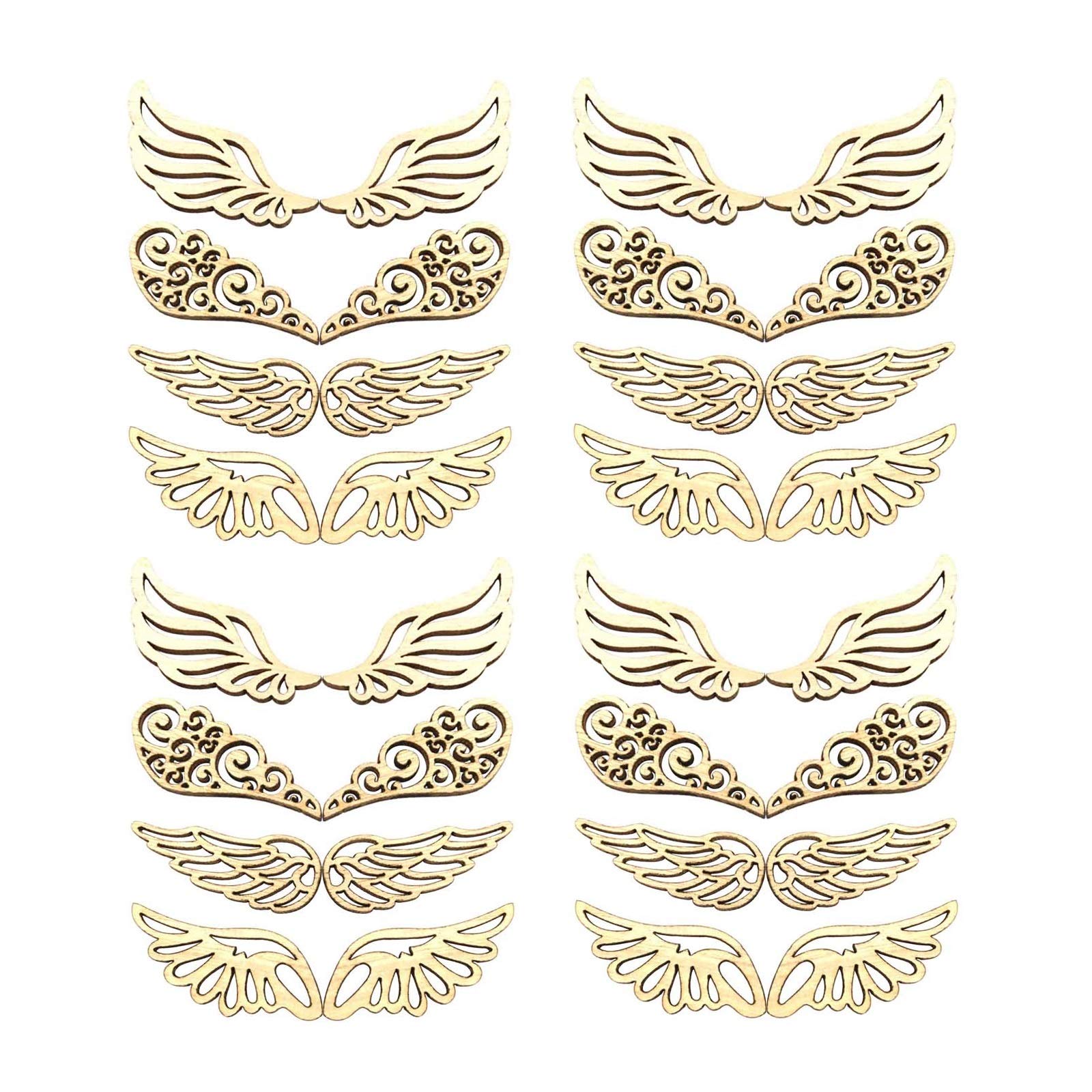 JANOU 80pcs Angel Wings Wood Slices Wooden Cutouts Unfinished Wood DIY Craft Embellishments Ornaments Decoration, 2.4x1 in