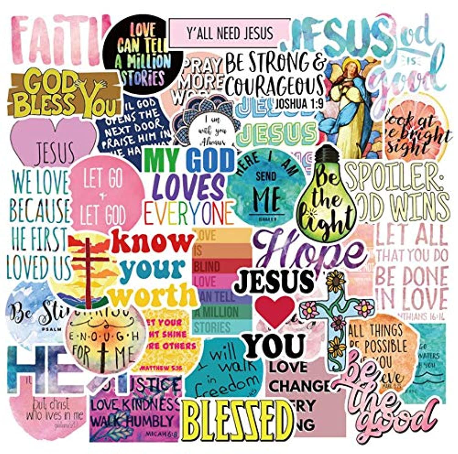 50PCS Christian Stickers for Notebook Laptop Water Bottles Ipad Cars Luggages Wall,Religious Bible Verse Faith Wisdom Words Jesus and Cross Waterproof Sticker for Religious Lovers Men Woman Adults