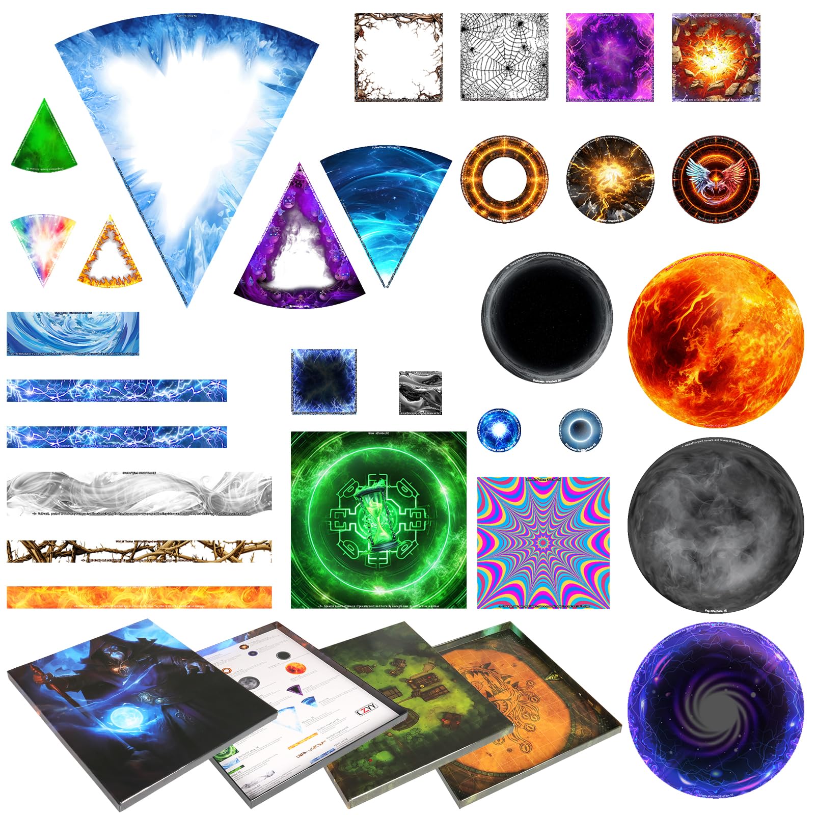 CZYY DND Area of Effect Spell Templates - Set of 28 Markers for AOE Spells Erasable PVC Spell Effects Templates with Reference Perfect Tools, Accessories & Gift for Dungeons and Dragons