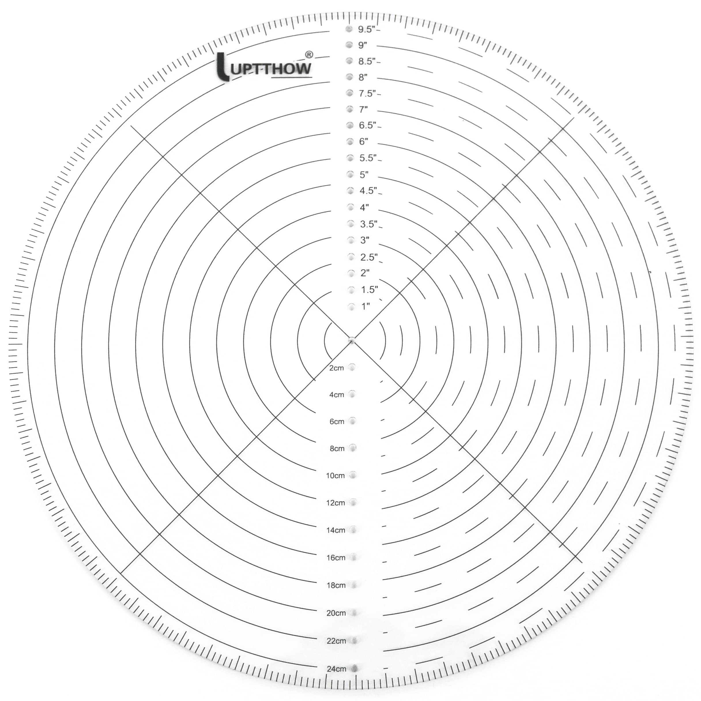 UPTTHOW 10" Round Center Finder Compass Clear Acrylic for Drawing Circles on fabric, wood, poster board, plastic, metal, glass, composites also for irregularly shaped items, Measure Alignment Tool