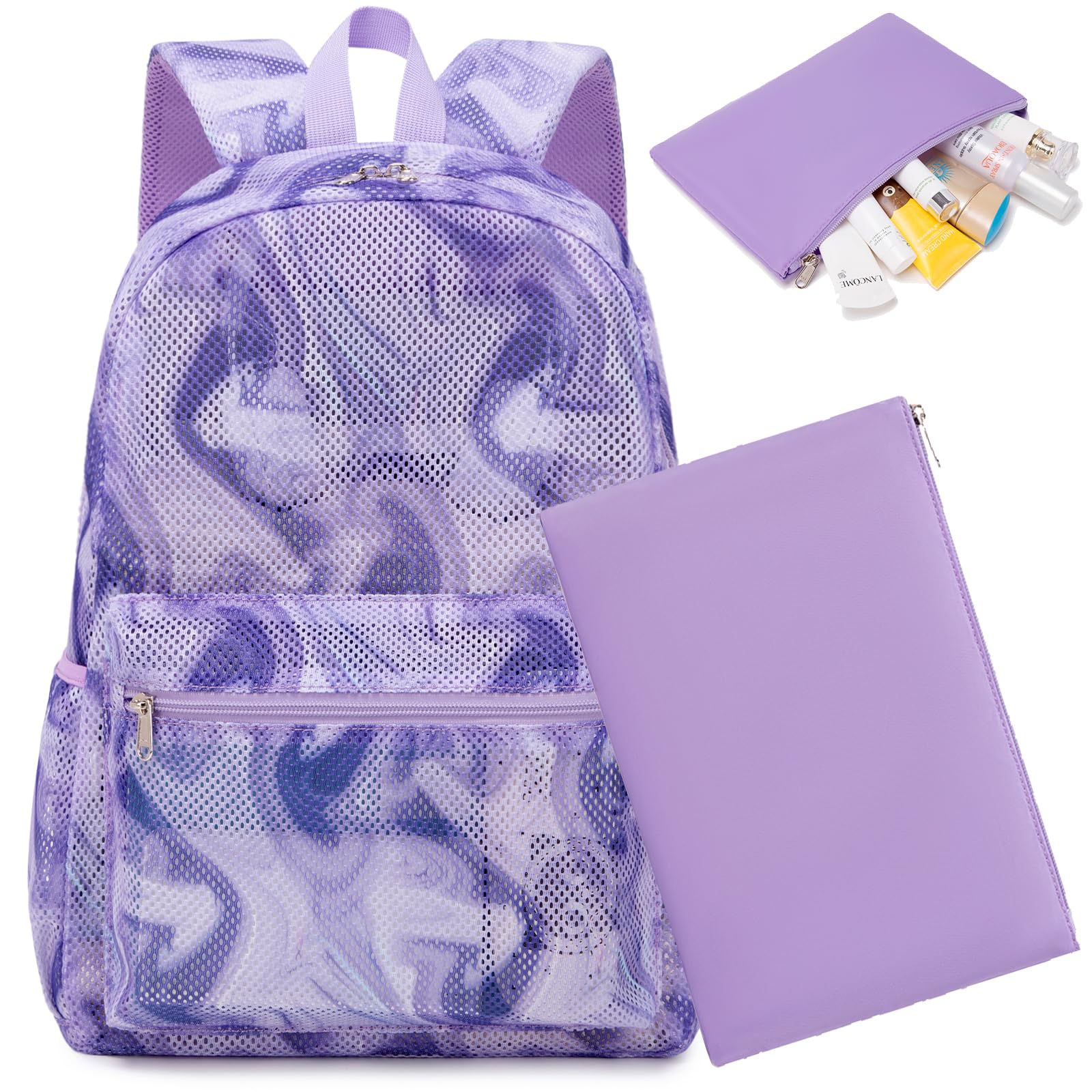 Mesh Backpack for Girls Semi-Transparent See Through School Backpack for Teen Girls Large Capacity(Magic Purple Backpack)