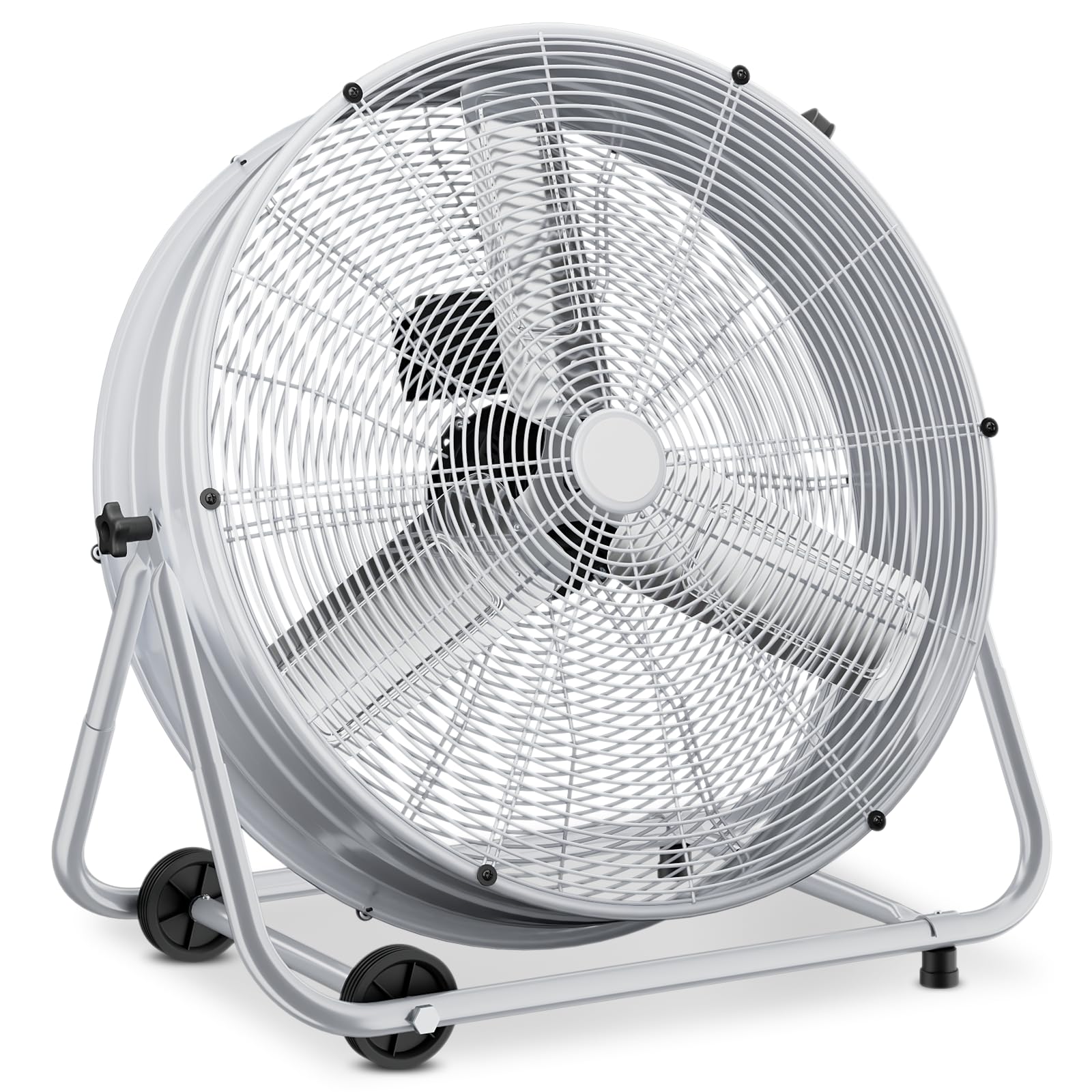 mollie 25 Inch Industrial High Velocity Floor Drum Fan with 3 Speed Heavy Duty Metal Adjustable Tilt Portable Air Circulator for Home Bedroom Garage Commercial Use, 5270 CFM, Silver