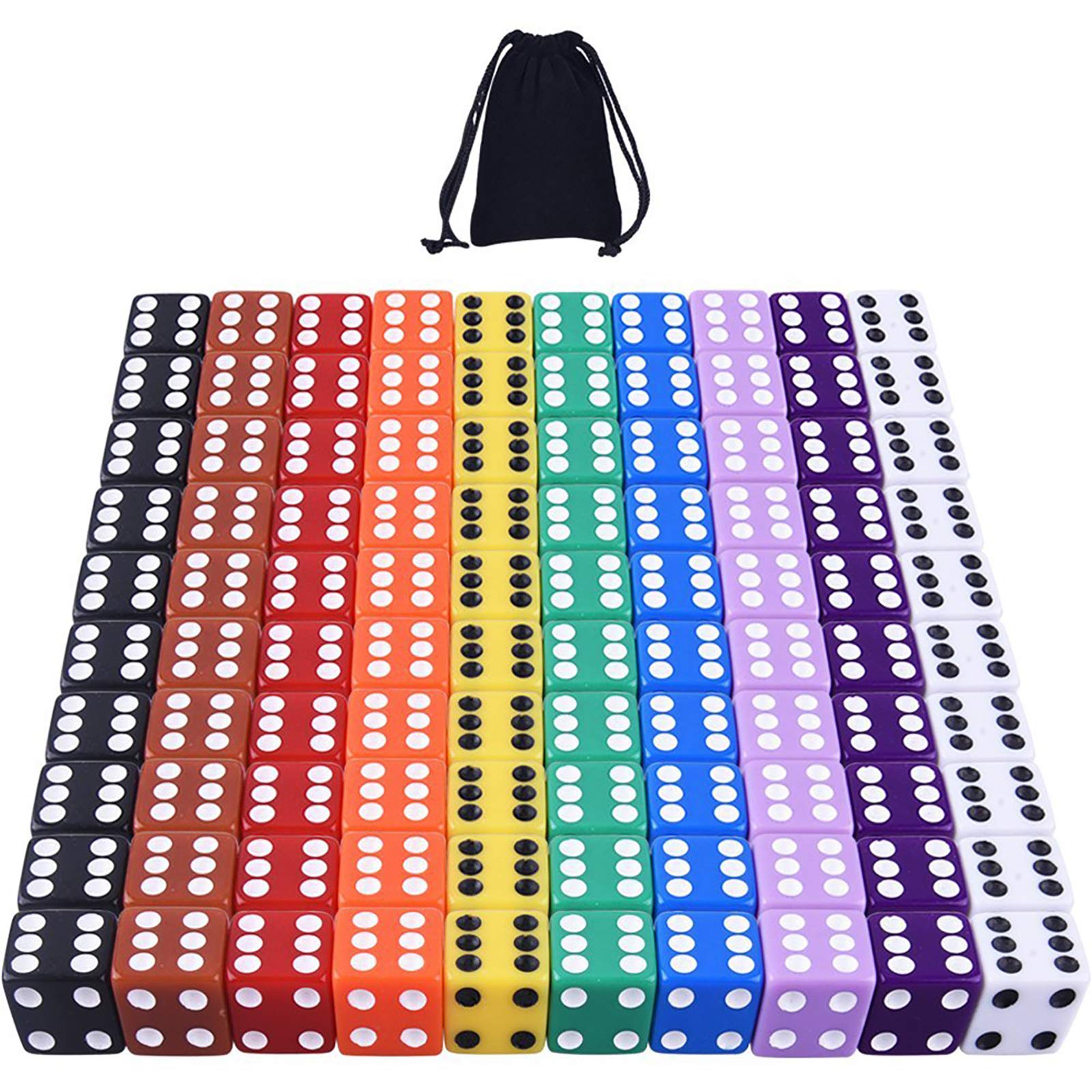 Austor 100 Pieces Game Dice Set, 10 Colors Square Corner Dice with Free Storage Bag, Play Games Like Tenzi, Farkle, Yahtzee, Bunco or Teaching Math