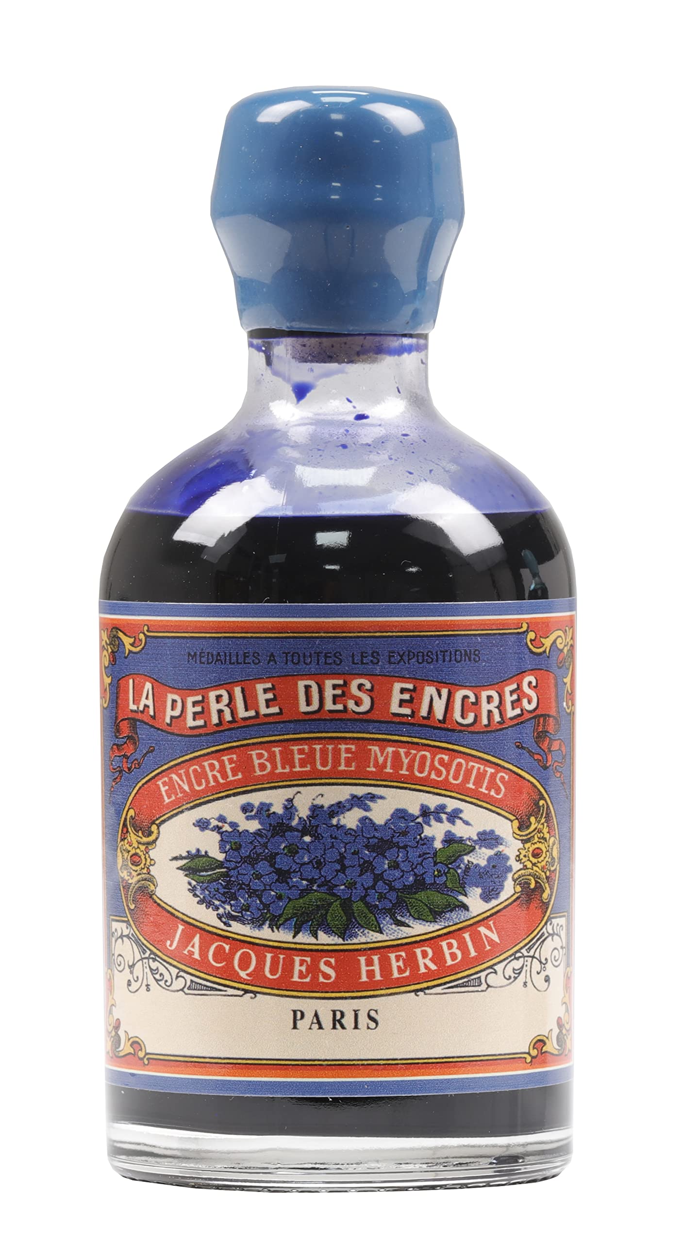 Jacques Herbin 11915T - Bouteille d'encre ''spécial 350 ans'' 100 ml Pour stylo-Plumes et stylos Roller - Bleu Myosotis