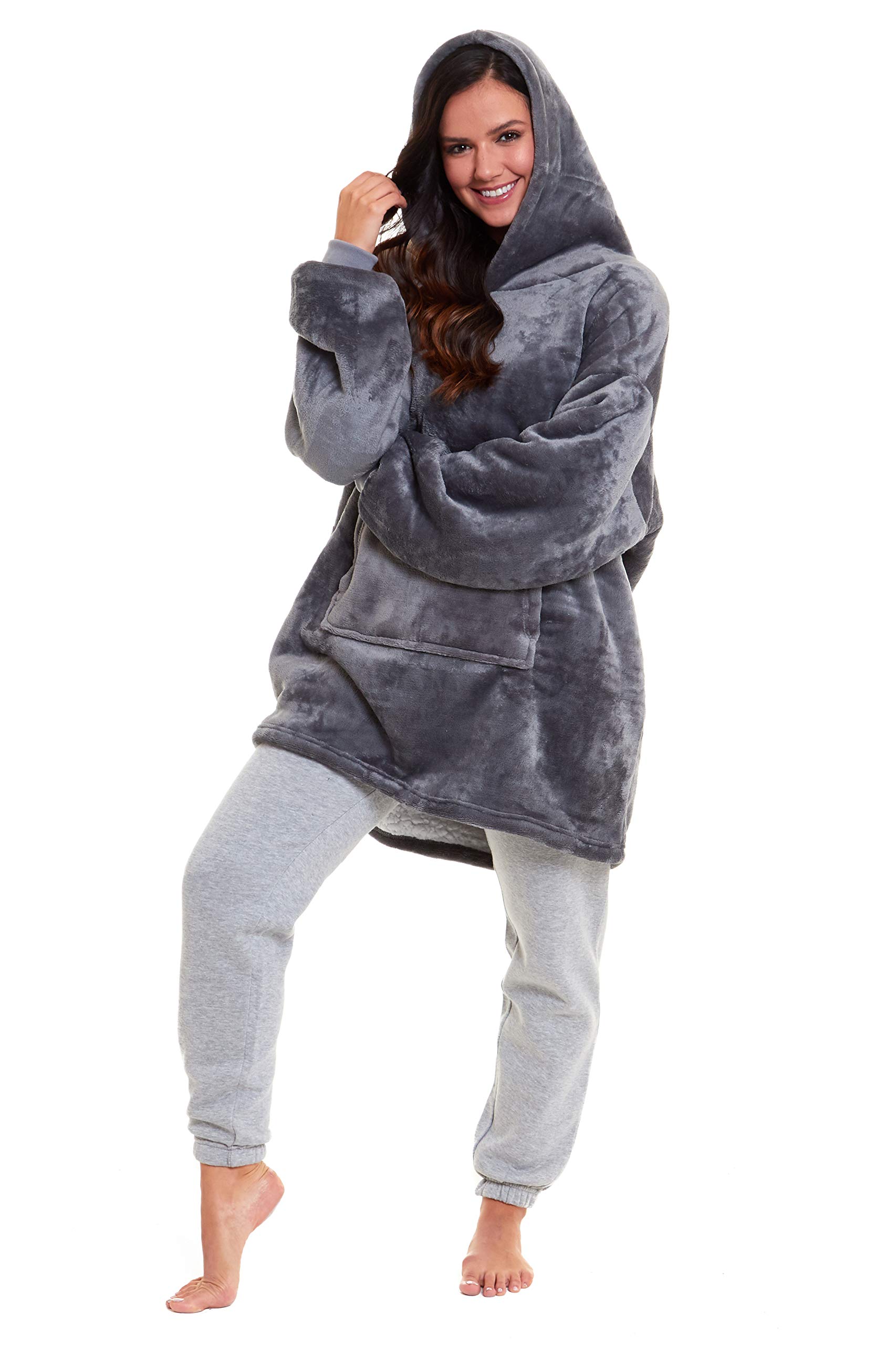 HabigailHoodie Blanket Ultra Soft Sherpa Fleece Warm Cosy Comfy Oversized Wearable Giant Sweatshirt Throw for Women Girls Adults Men Boys Kids Big Pocket One Size