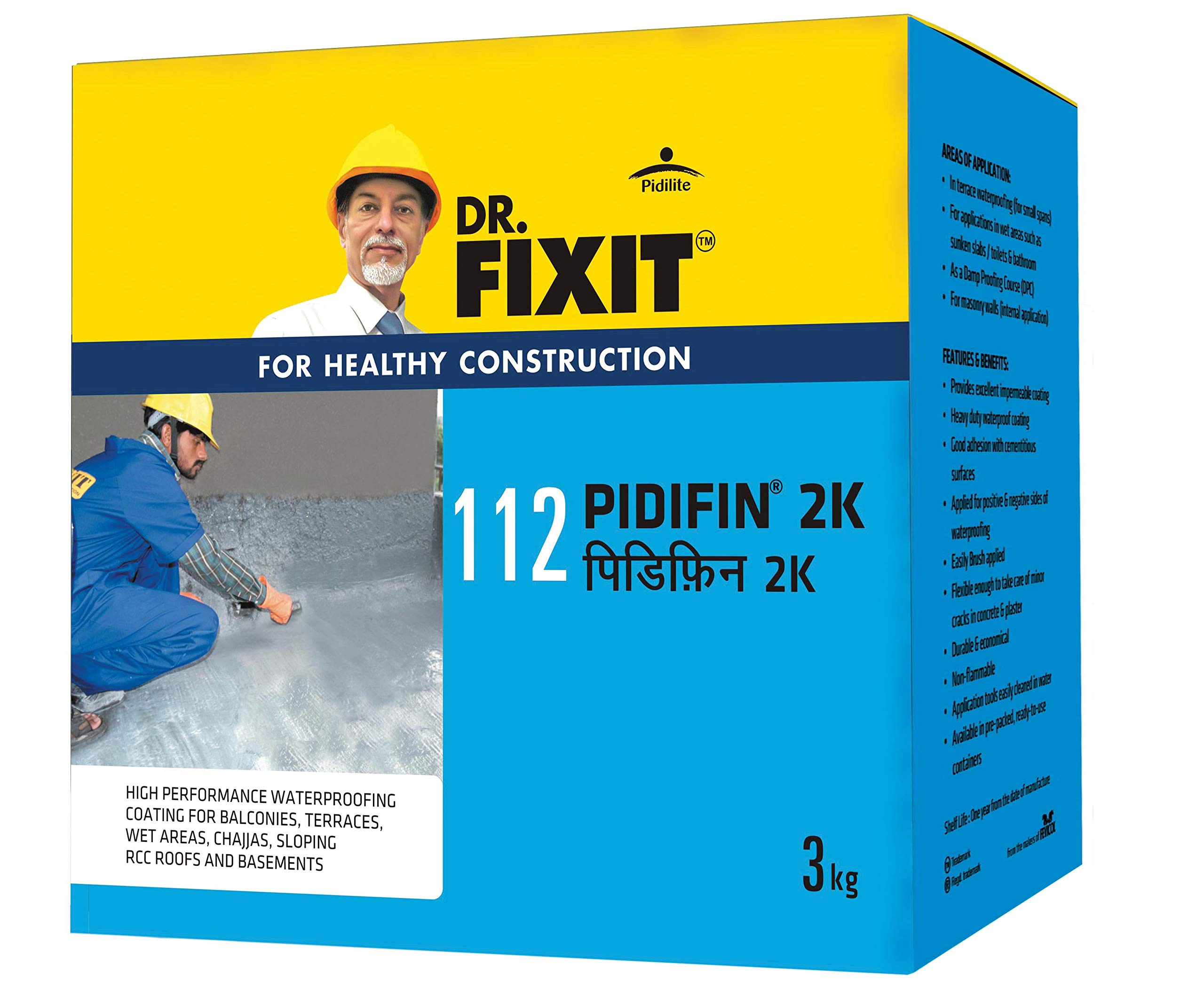 Dr. Fixit 112 Pidifin 2K 2-Parts Flexible Acrylic Cementitous Waterproofing for Bathroom, Roofs, Basement Wall, Suitable for Concrete and Masonry