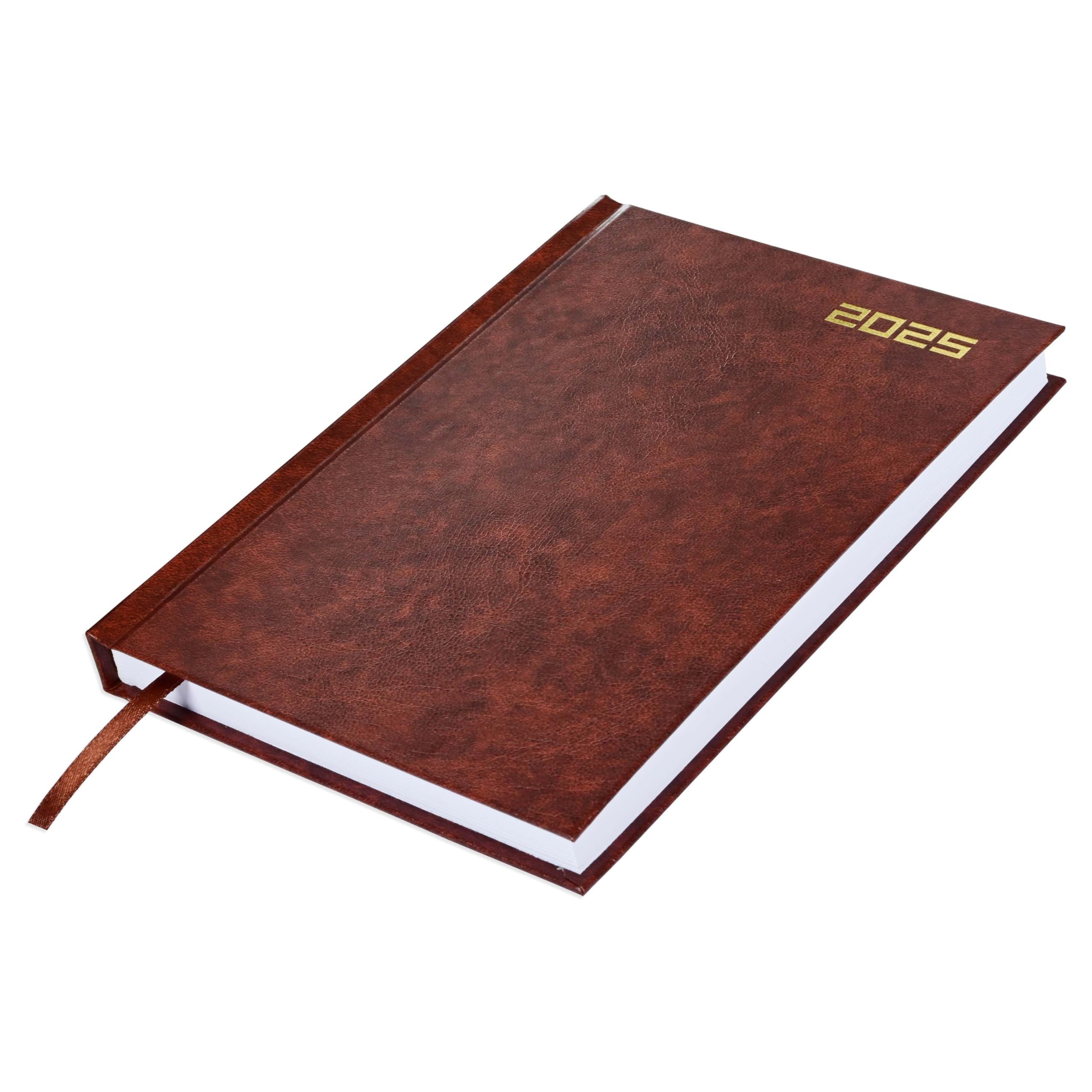 FIS® 2025 Diary, Hard Cover Vinyl Material, A5 Size(14.8x21cm), English, Brown Color-FSDI21E25BR