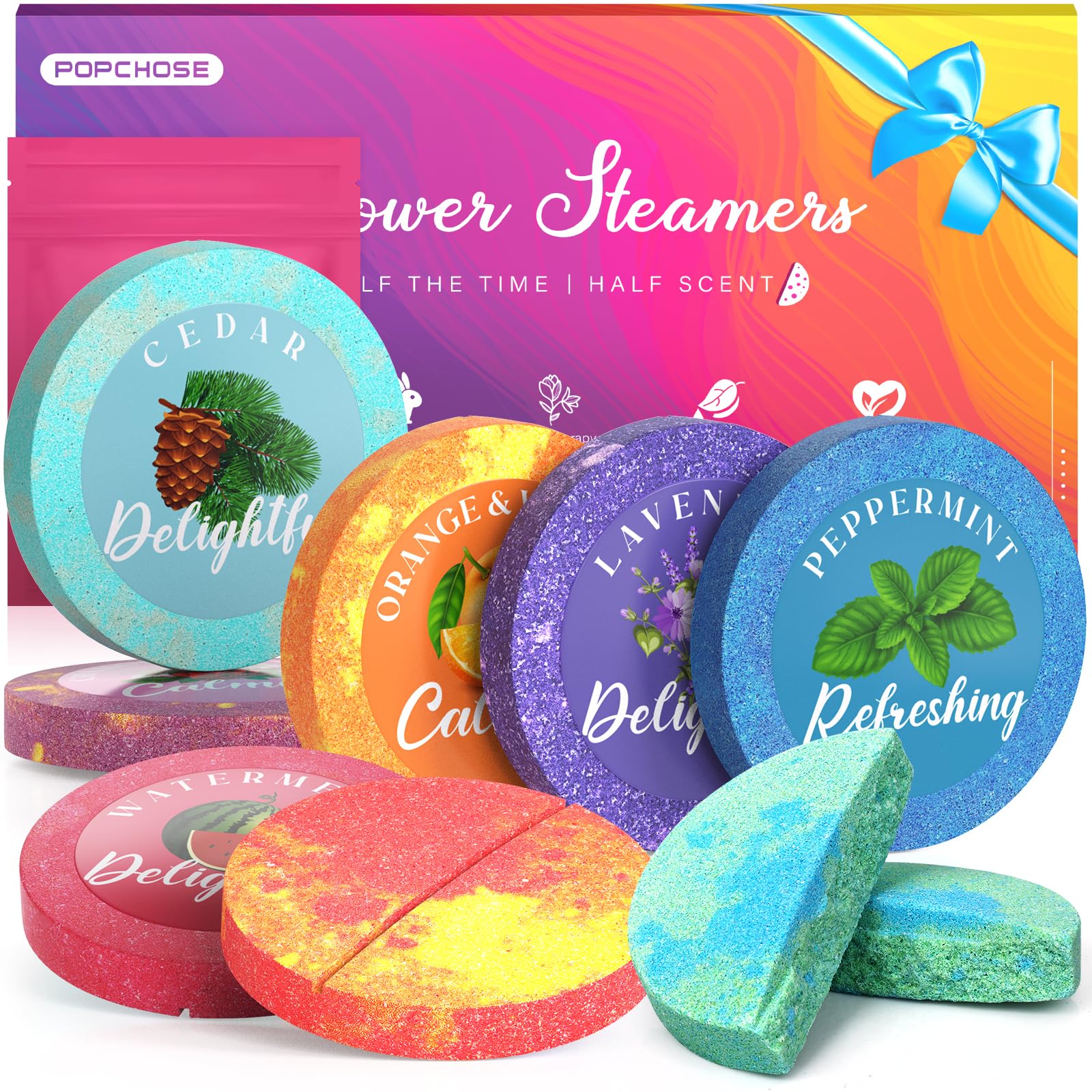 POPCHOSE Shower Steamers Aromatherapy - 8 Pack Shower Bombs for Self Care & SPA - Birthday Gifts for Women, Prizes, Valentine's Day Gifts for Her- Teen Girl Gifts Trendy Stuff