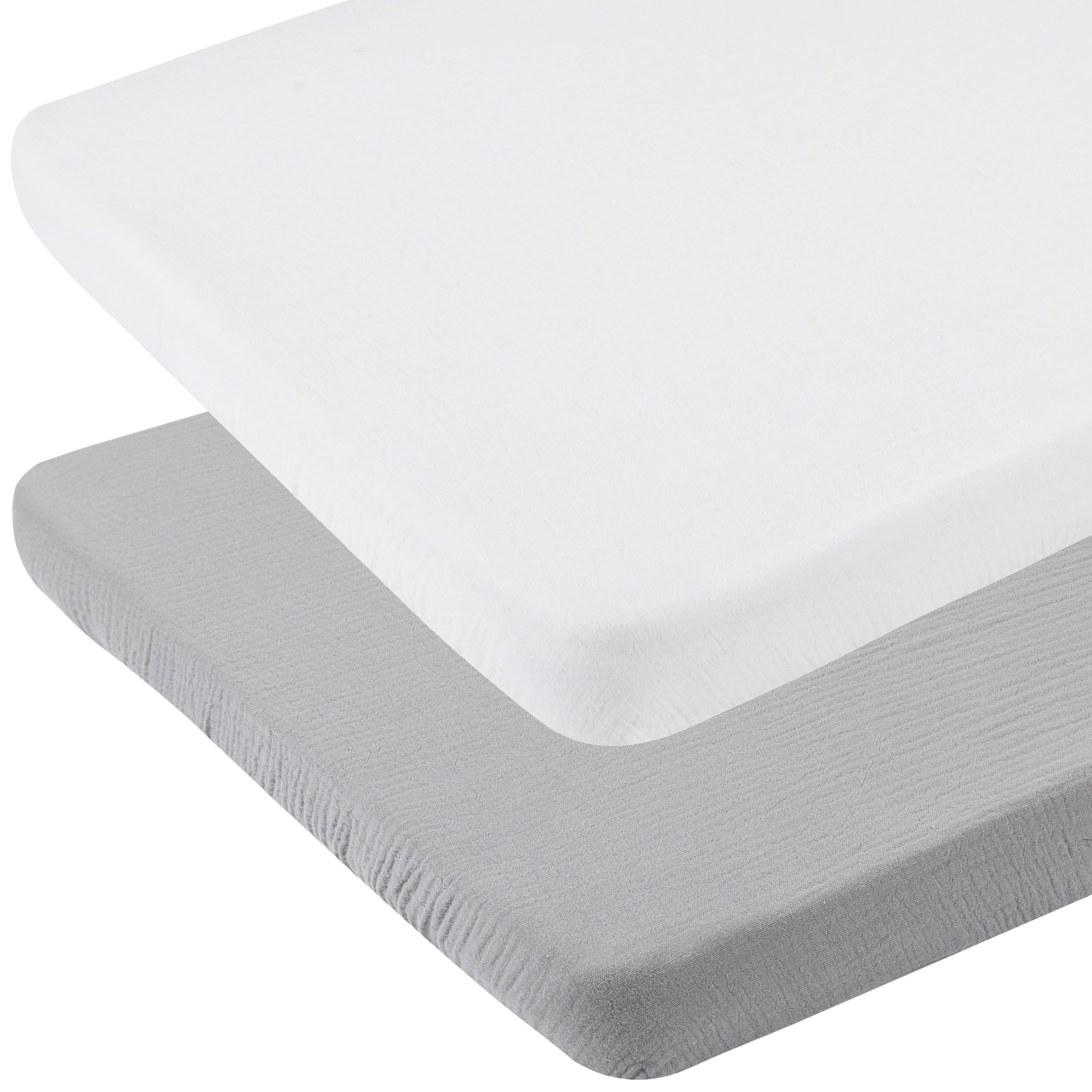 Muslin Bassinet Sheets 35" X 20" Compatiable with AMKE 3 in 1 Bassinets, MiClassic, Uiuwoo, Foalom, YADAQE, Milliard and TCBunny Bassinet, 100% Cotton Soft Breathable 2 Pack, White and Grey