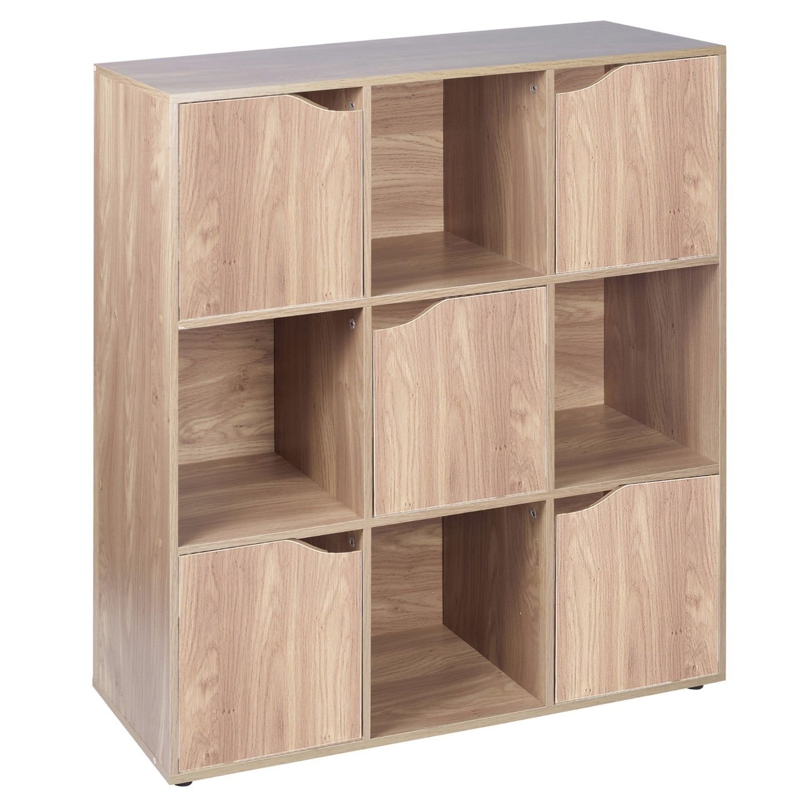 URBNLIVING 9 Cube Oak effect Modular Wooden Bookcase Shelving Display Shelf Storage Unit with 5 Oak Doors