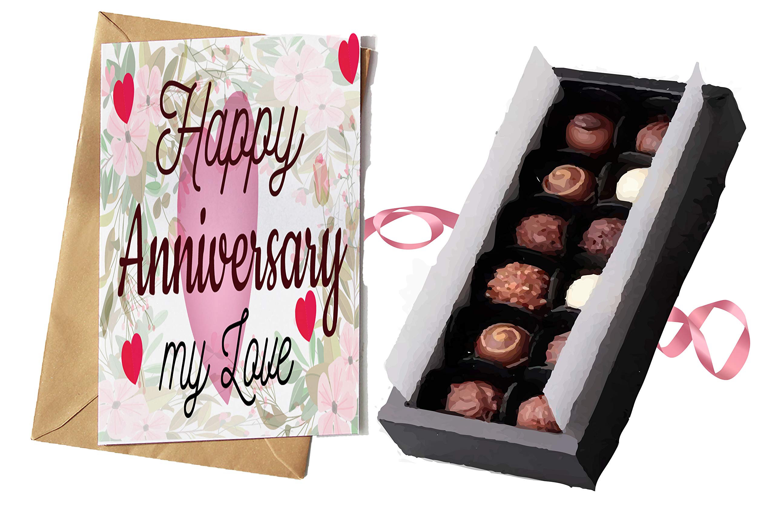 redbakers.in Happy Anniversary Chocolate Gift Box & Greeting Card Combo Pack (Floral)