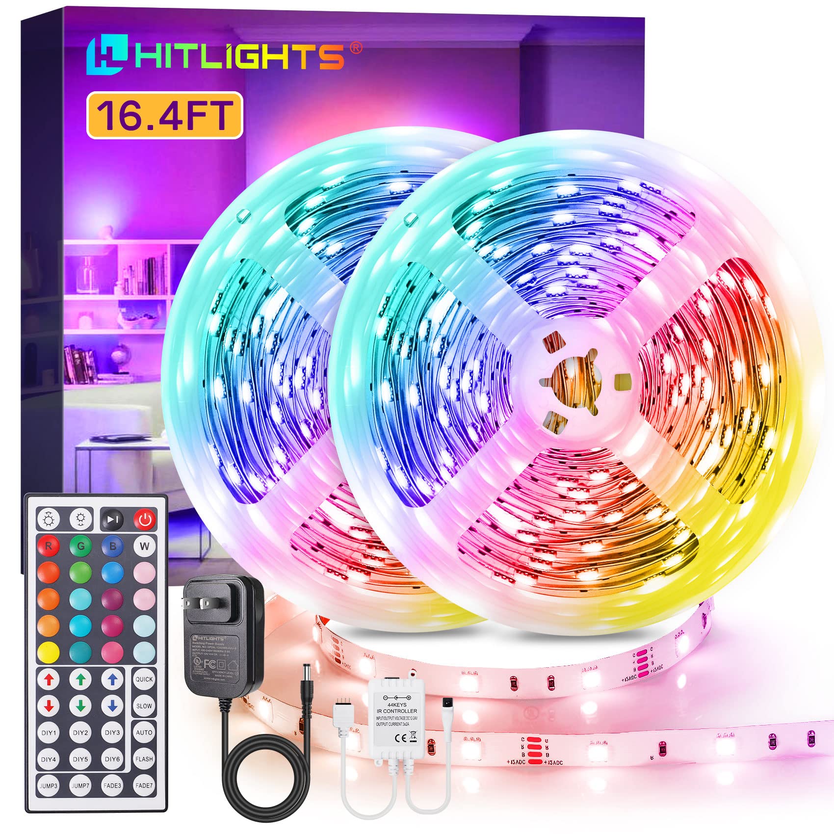 32.8ft Smart RGB LED Strip Lights, Music Sync Color Changing LED Lights Strip for TV Room Tiktok Party Work with Alexa Google Home, Remote, Voice Activated, APP Control (16.4ft+16.4ft)