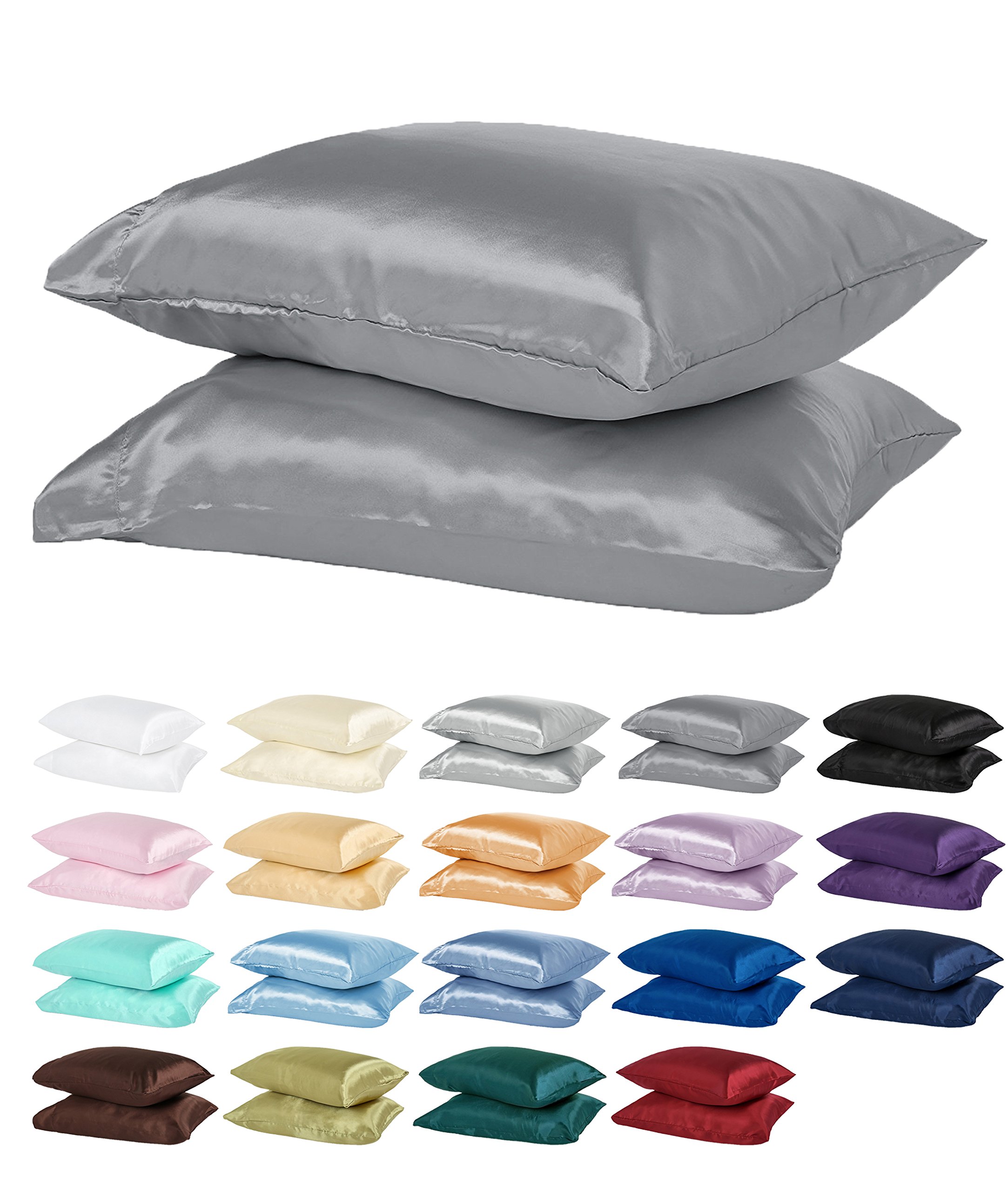 DreamHome Silky Soft Satin Pillowcase Pair (Standard/Queen, Charcoal)