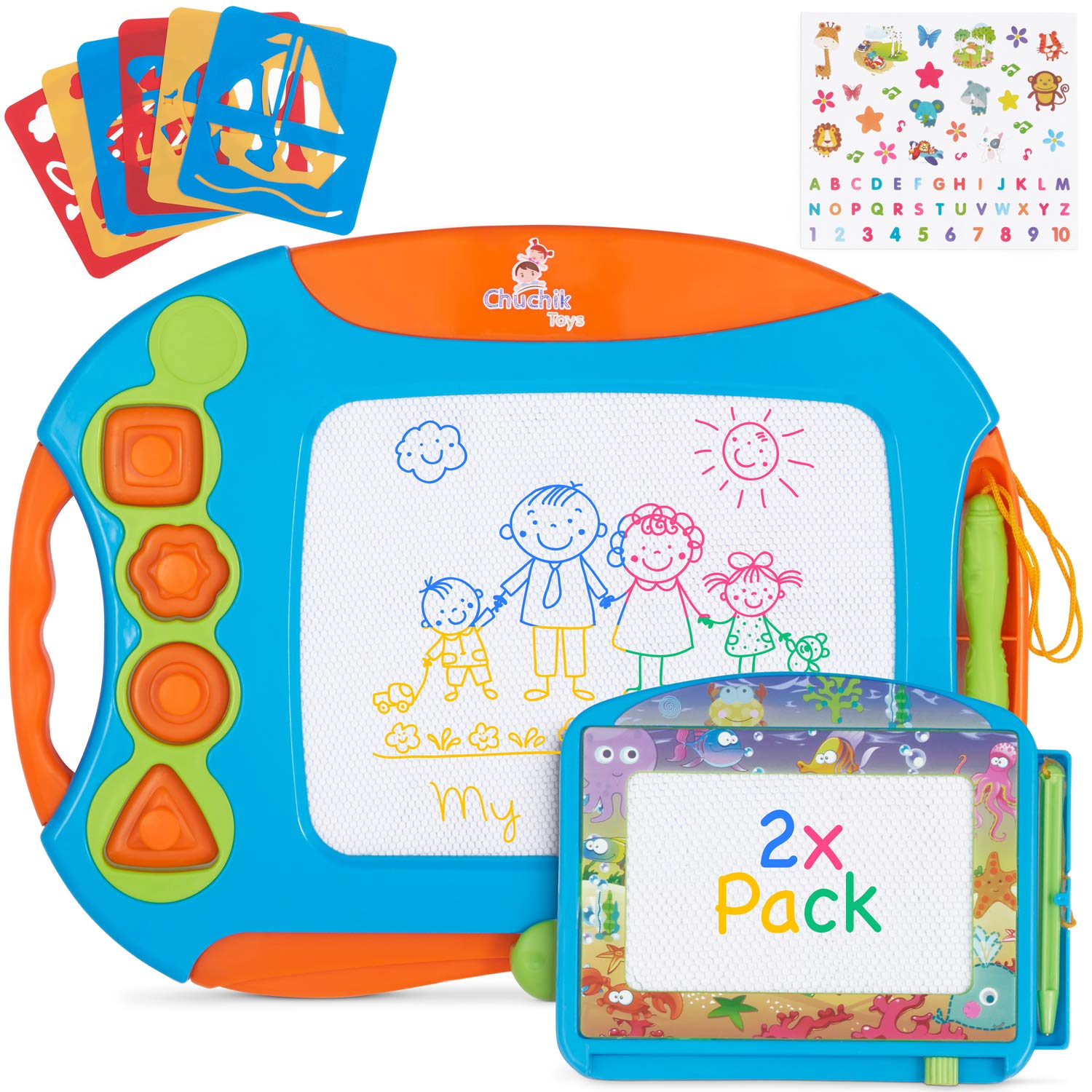 CHUCHIK Toys Magnetic Drawing Board for Kids and Toddlers. Large 15.7 Inch Doodle Writing Pad Comes with a 4-Color Travel Size Doodle Sketch Board.