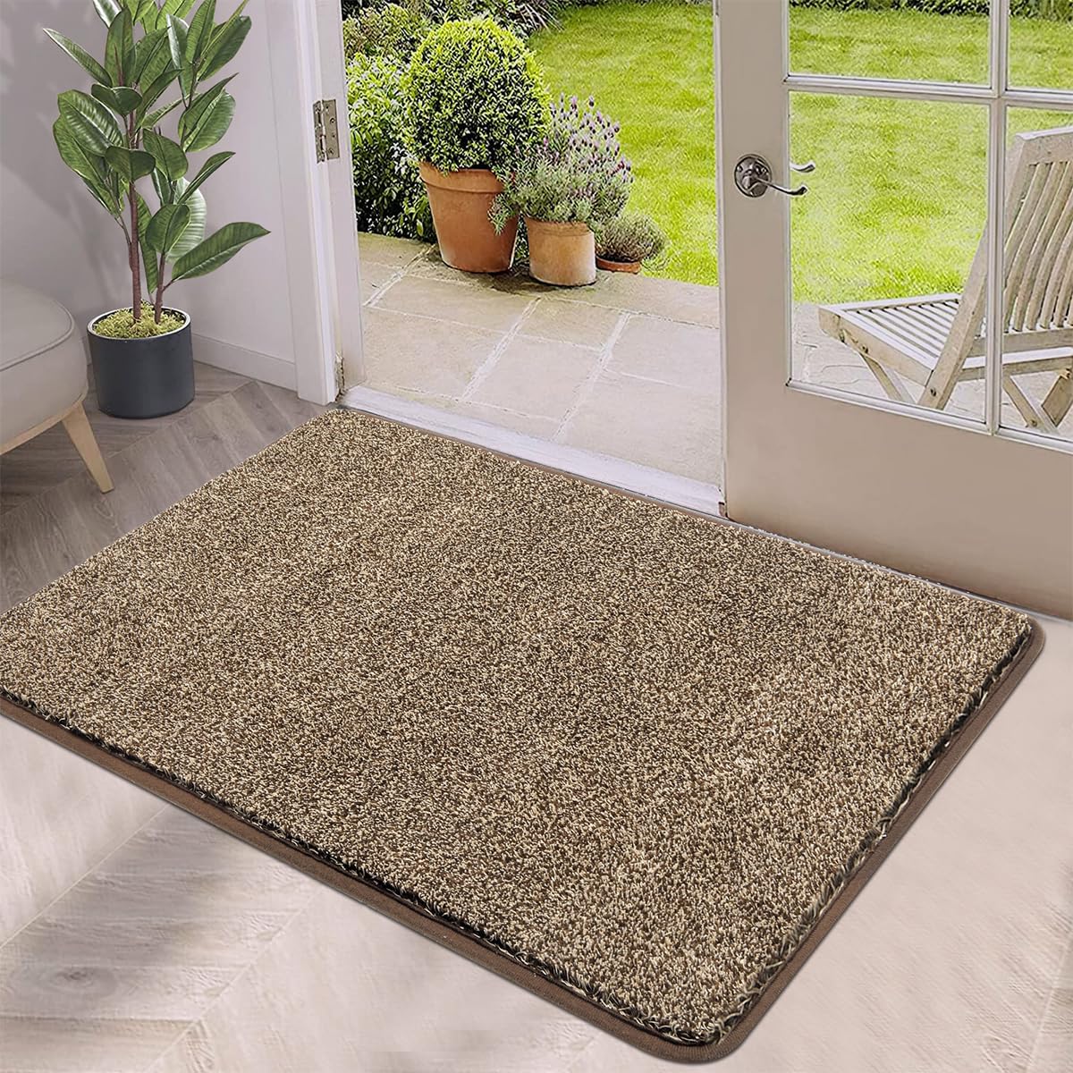 Pauwer Indoor Doormat Front Door Rug Low-Profile Barrier Mat Non Slip Entrance Dirt Trapper Door Floor Mat for Entry Patio High Traffic (45X70cm,Brown)