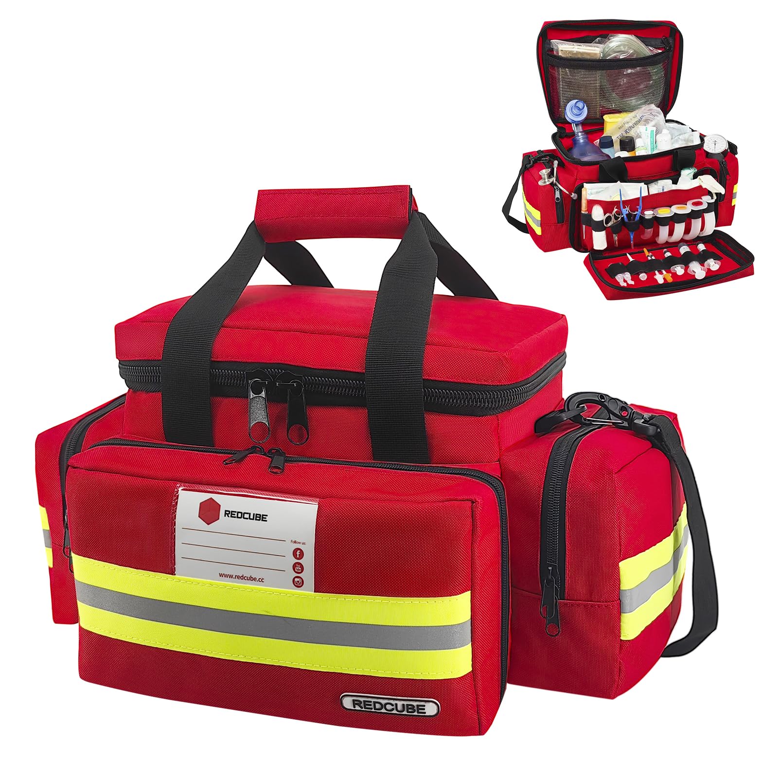 Redcube Emergency Bag - First Aid Bags Empty - First Responder Bag for Trauma, Professional Multiple Compartment Kit Carrier for Emergency Medical Supplies (Red)