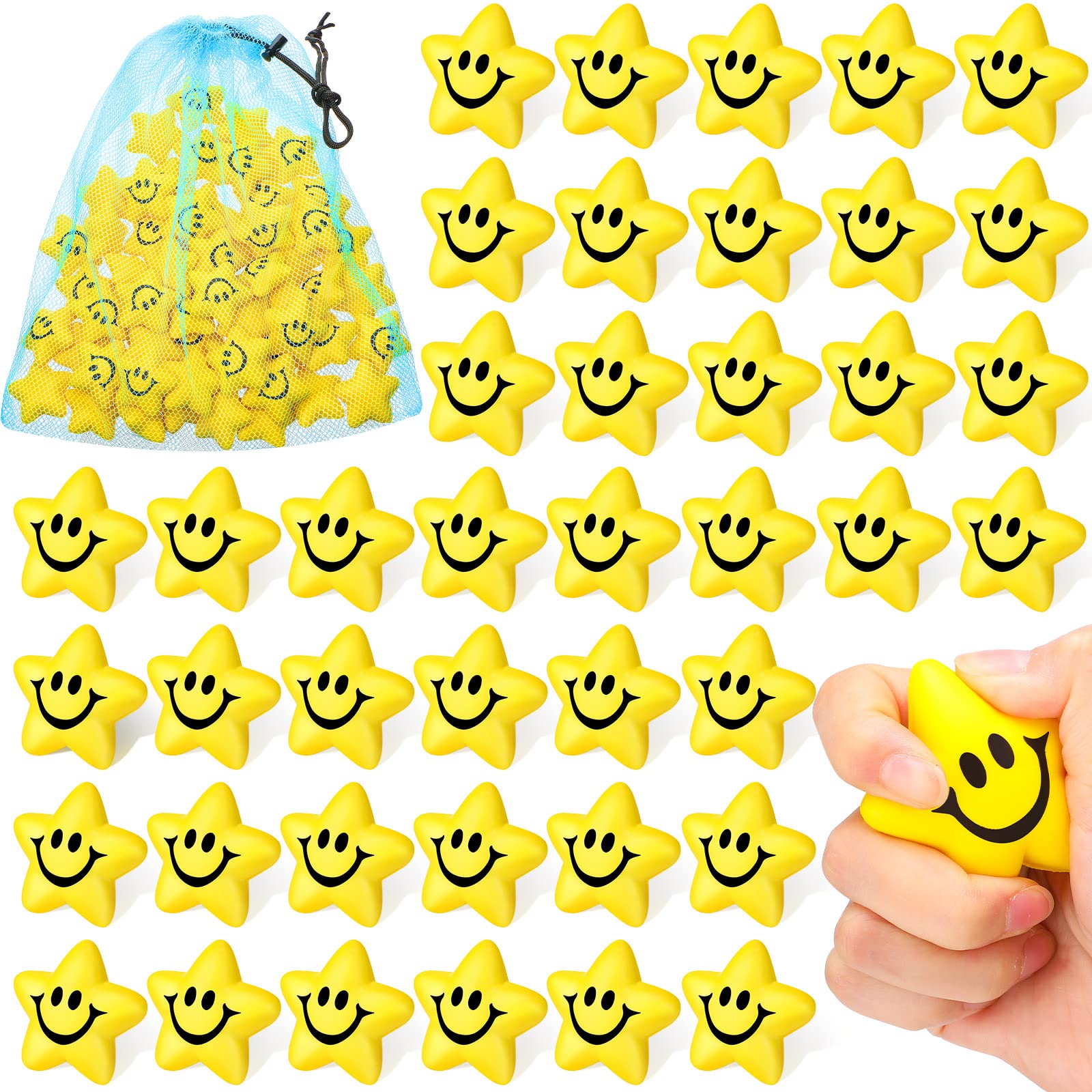 Jerify60 Pieces Star Smile Face Stress Balls Bulk for Kids Mini Foam Smile Ball Stress Relief Toys for Classroom Exchange Gifts Classroom Prizes School Carnival Reward Party Favors Fillers