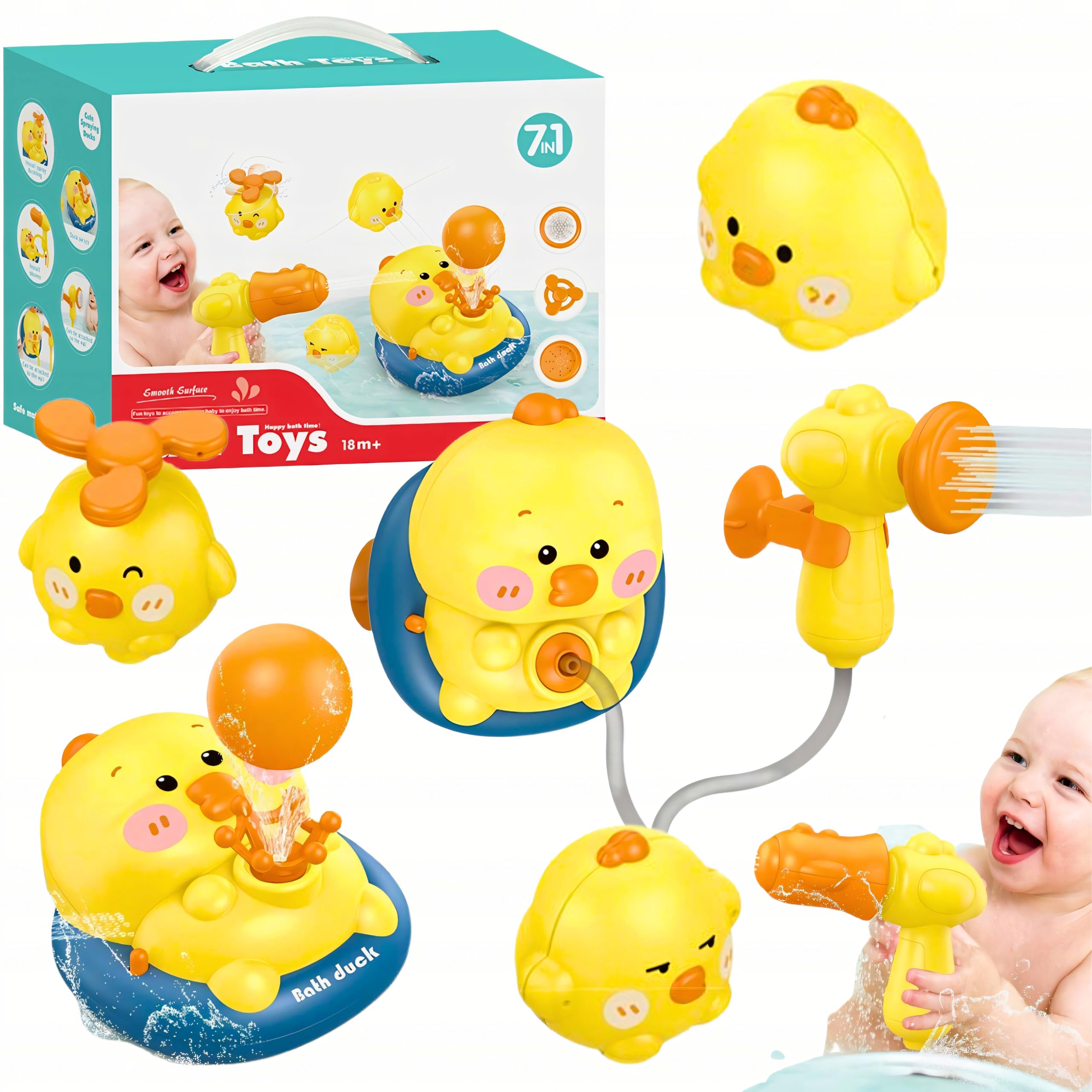 TOYS STORMBath toys, Bath Tub Fountain Shower, 7in-1 Bath toys, Electric Duck Spray Water Baby Shower Bath Toys, Bathing Time Toddlers Bathtub Game for Boys Girls